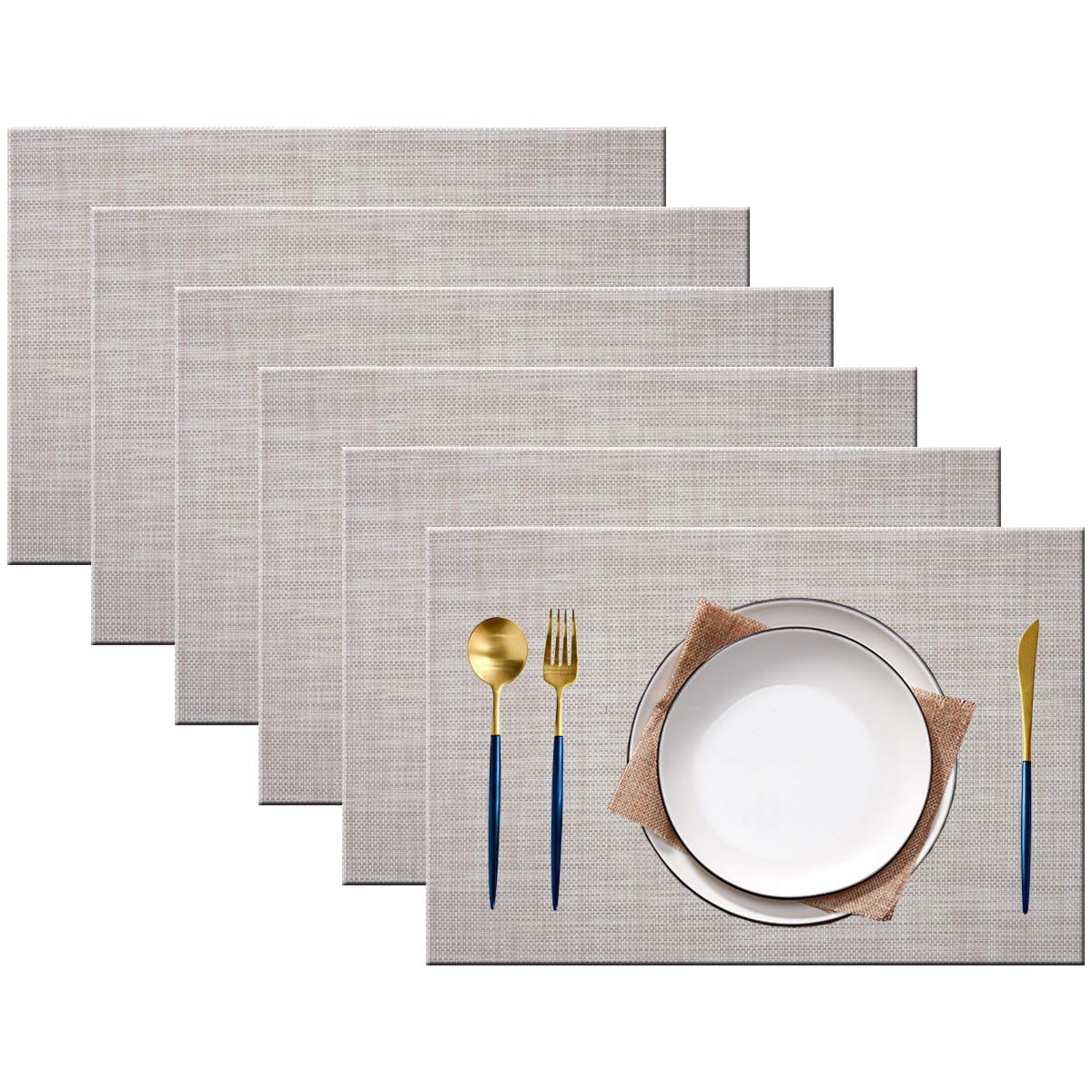PIGCHCY 6-Pack Plastic Vinyl Placemats Set - Washable, Heat-Resistant Table Mats for Kitchen & Dining Room - Multi Beige - Perfect for Everyday Meals, Dinner Parties & Holiday Gatherings