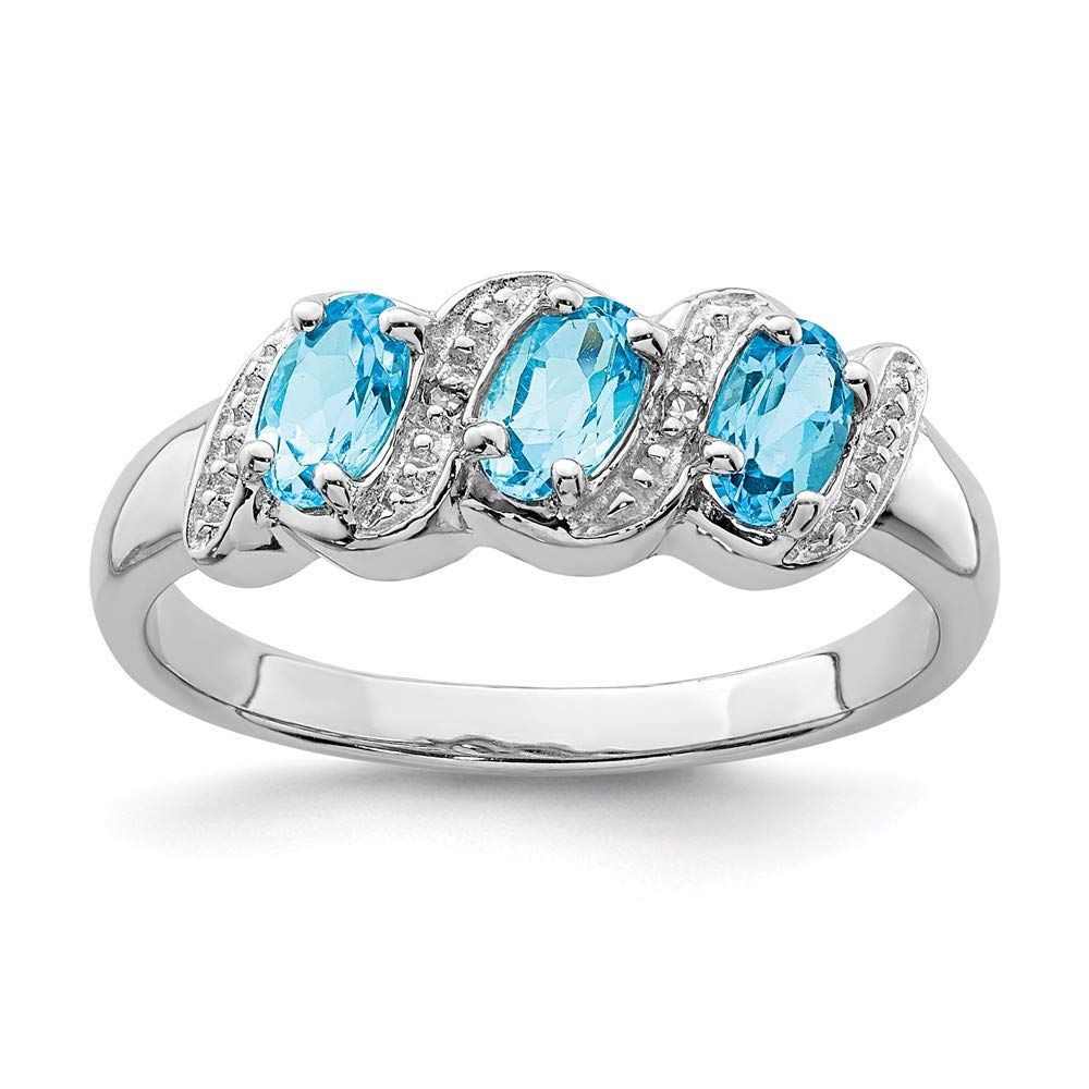 925 Silver Swiss Blue Topaz & Diamond Ring for Engagement & Wedding