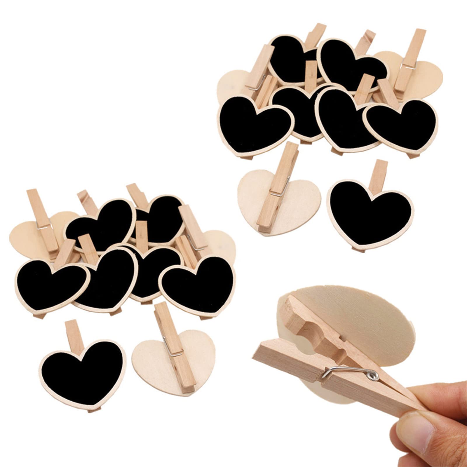 20 PCS Wooden Mini Chalkboard Clips - Erasable Message Board Clips for Memo, Note Taking, Food Labels & Party Decor (Heart Shape) - Perfect for Home, Office, Classroom & DIY Crafts