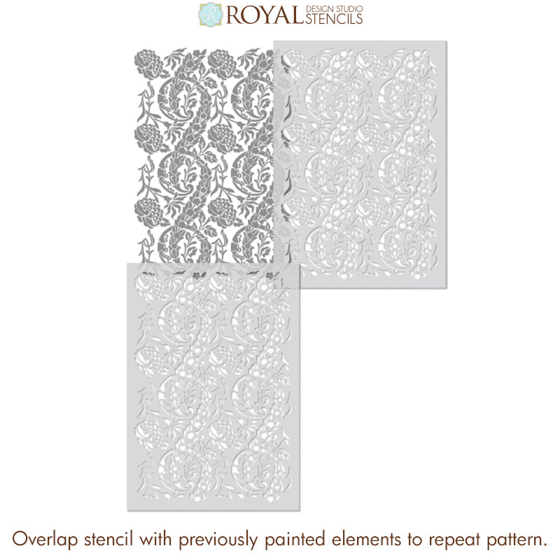 Saxony Damask Wall Stencil - DIY Home Decor Painting Template for Living Room, Bedroom, and Accent Walls - Reusable & Easy to Use for Creative Wall Designs