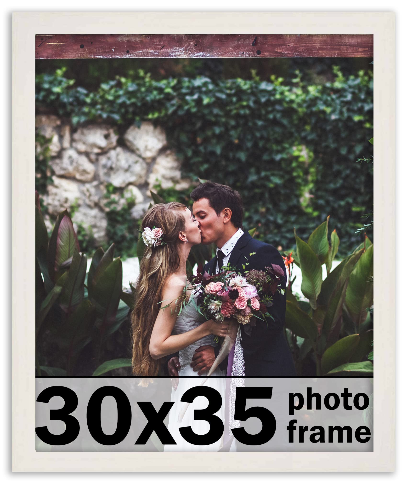 30x35 White Wash Wood Picture Frame - Shatterproof UV Acrylic Front & Acid-Free Backing - Modern Wall Photo Frame for Family Portraits, Home Decor, Office Display - Includes Hanging Hardware (No Mat Included)
