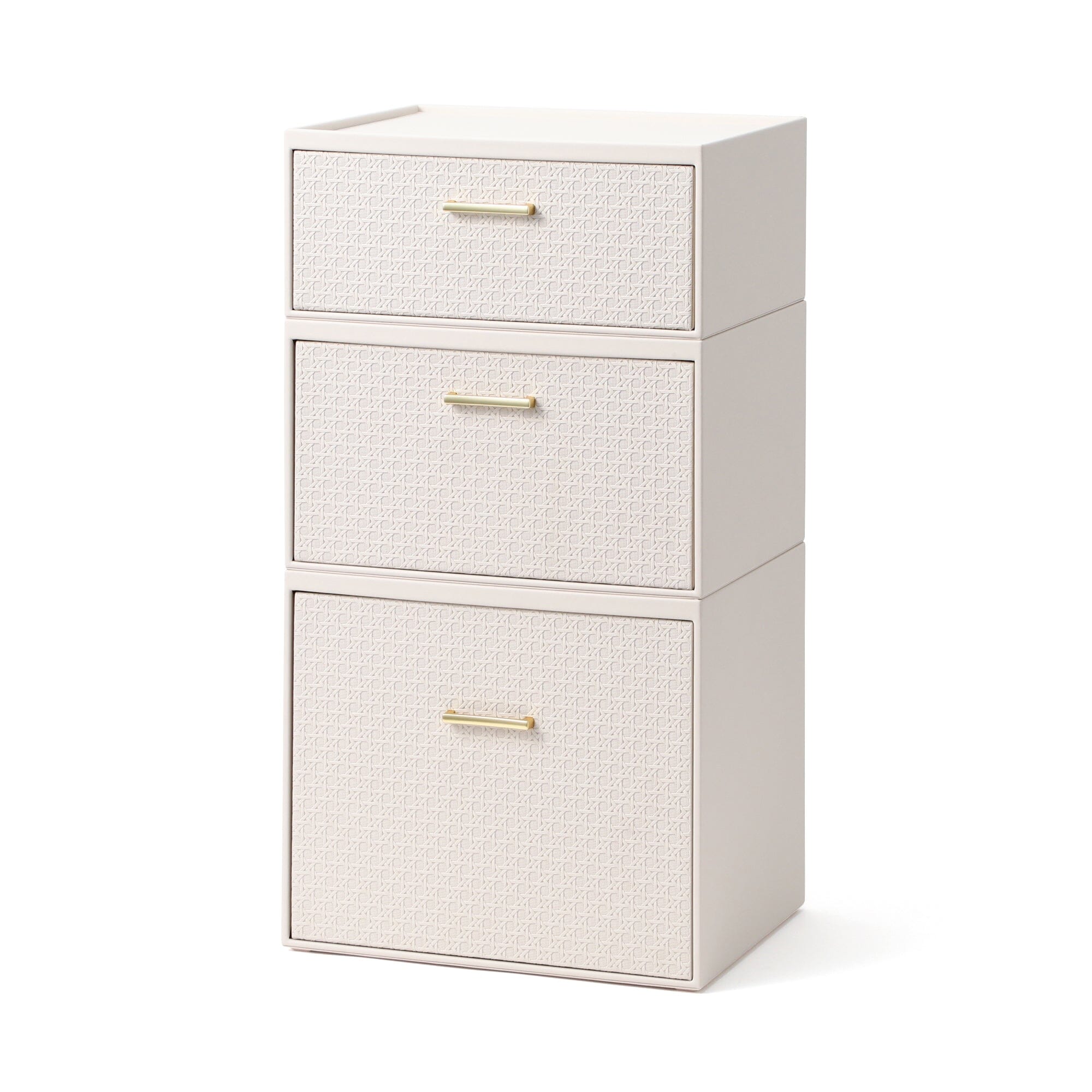 Embossed Stacking Drawer Organizer - Small Ivory Storage Box for Jewelry, Makeup & Office Supplies | Compact Drawer Organizer for Bedroom, Bathroom & Desk Organization