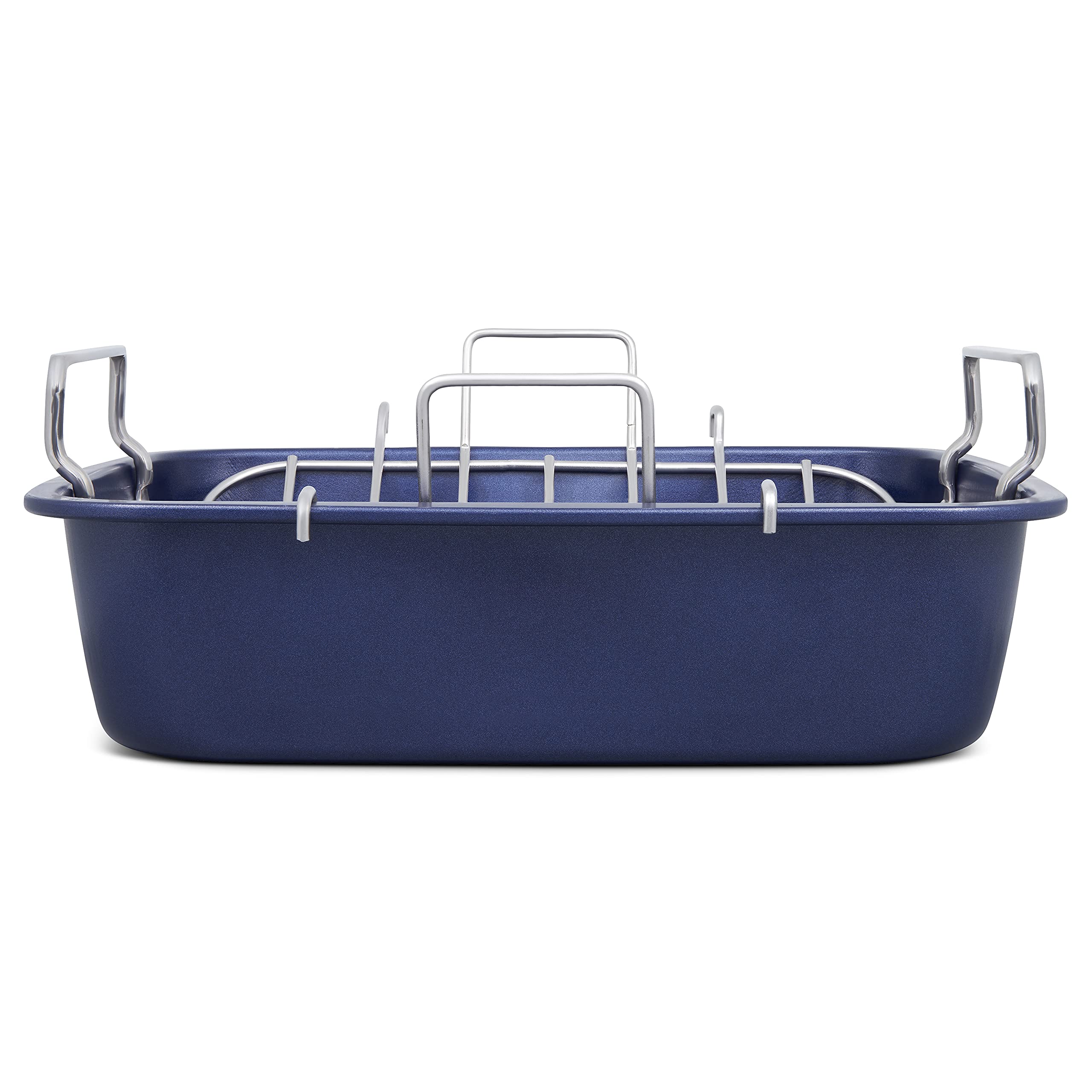 Zyliss Non-Stick Roasting Pan with Rack - Carbon Steel Oven Bakeware Tray, Dishwasher Safe Dark Blue Roast Tin - Perfect for Thanksgiving Turkey, Christmas Ham & Family Roast Dinners