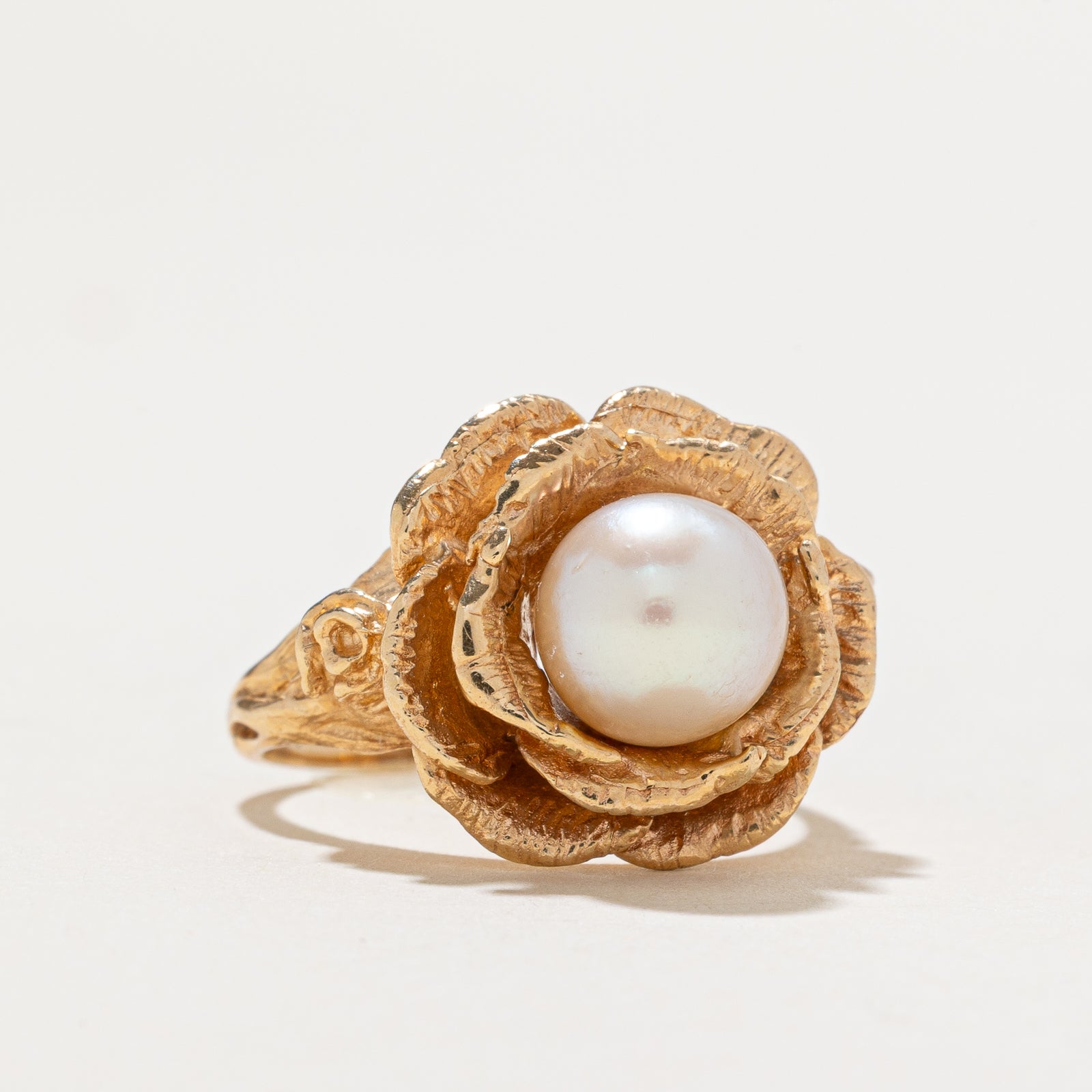 Solitaire Pearl Flower Ring - Elegant 14K Gold Plated Sterling Silver Ring for Women, Size 5.25 | Perfect for Weddings, Anniversaries & Special Occasions
