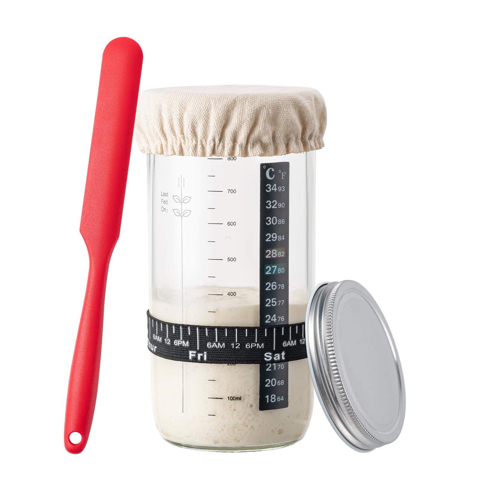 BOOMIBOO 32oz Large Capacity Sourdough Bread Baking Kit - Glass Fermentation Jar with Lid & Instruction Book - Perfect for Homemade Bread, Artisan Baking & Sourdough Starter Storage