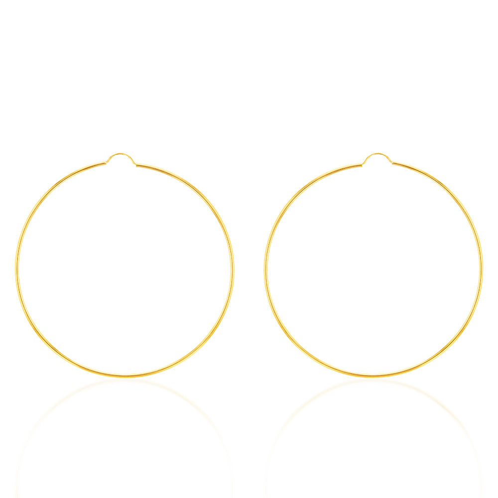 9ct Yellow Gold 60mm Plain Hoop Earrings for Women - Classic Everyday Jewelry for Work, Party & Casual Wear