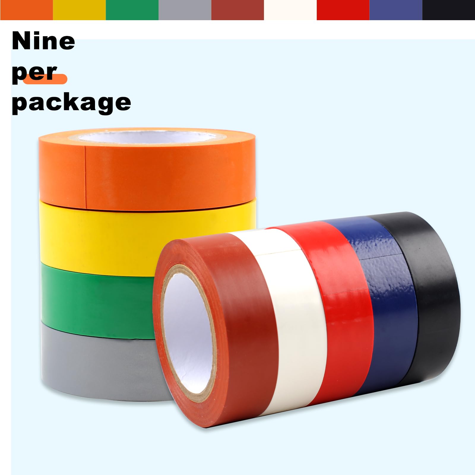 Romeda 9 Pack Colored Electrical Tape - Waterproof, UV & Oil Resistant Insulation Tape for Home, Office & Industrial Use - Perfect for Wiring, Cable Management & DIY Electrical Projects