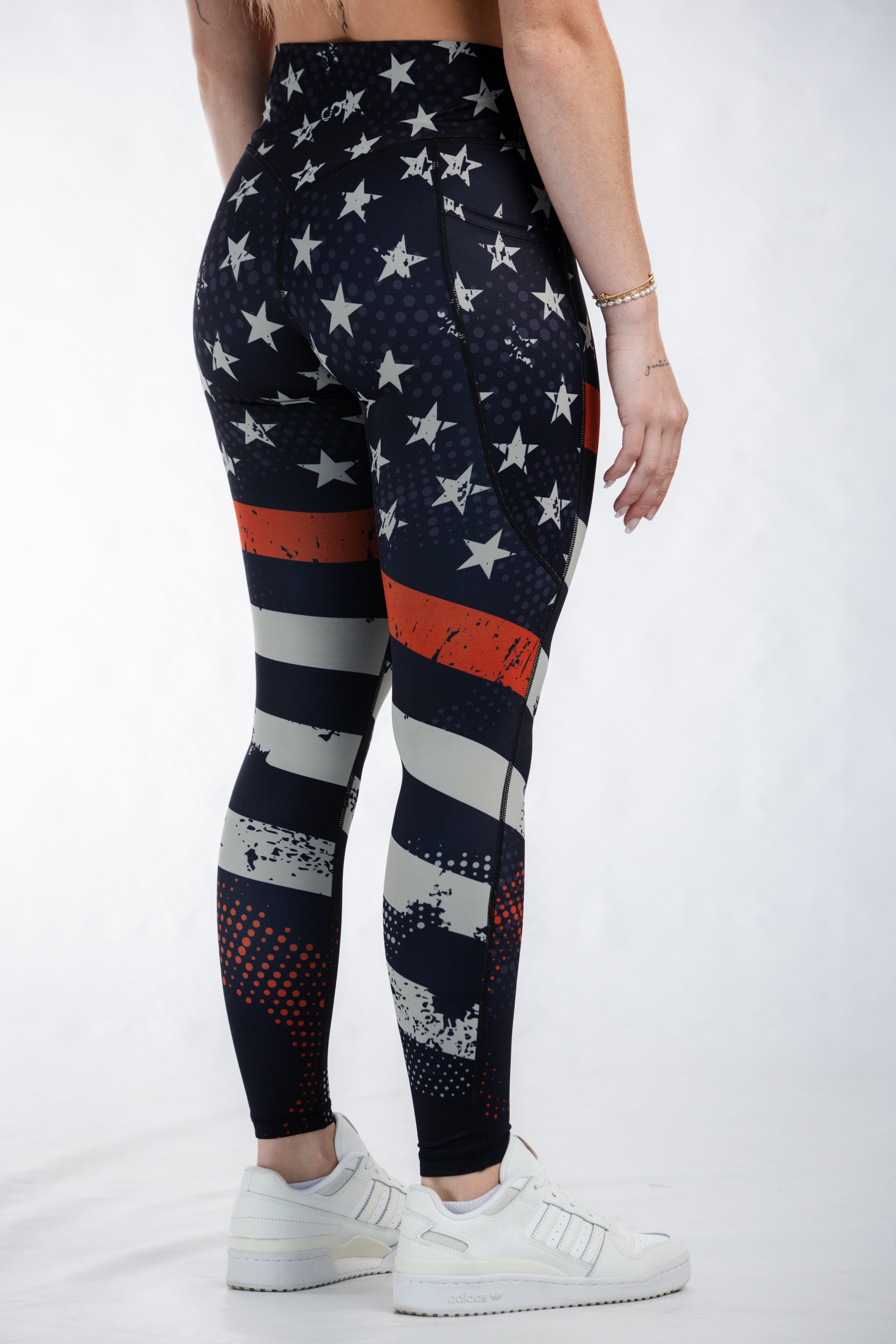 Empowered High-Waisted Leggings with Red Line Design - Comfortable & Stylish Workout Leggings for Yoga, Running & Gym