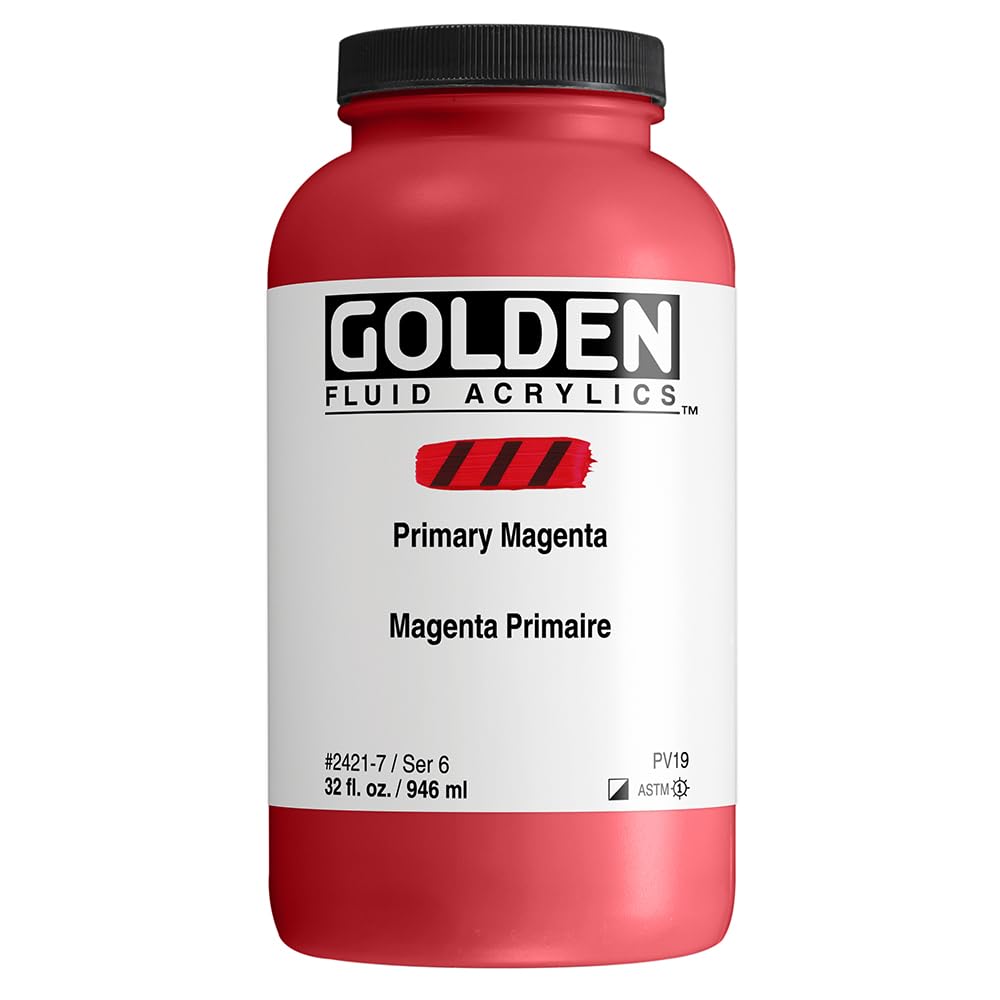 GOLDEN Fluid Acrylics - Primary Magenta 32oz Professional Artist Paint - Semi-Opaque Acrylic for Canvas Painting, Airbrushing & Mixed Media Art
