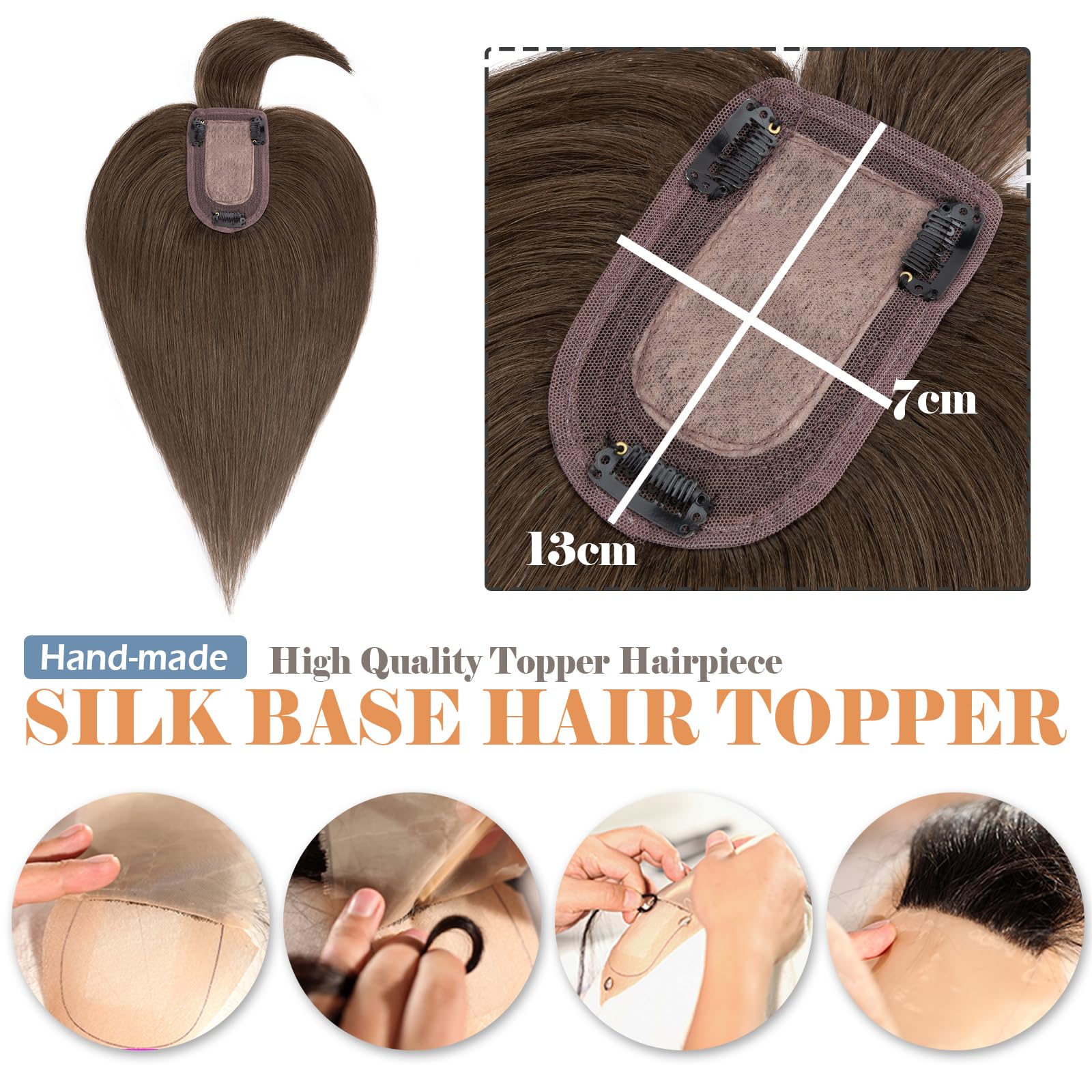 Clip In Hair Toppers for Women - 18 Inch Human Hair Topper with Bangs & Silk Base | Remy Clip-On Toupee Wiglet for Thinning Hair & Hair Loss | 53g #2 Dark Brown | Perfect for Daily Wear, Special Occasions & Hair Volume Enhancement