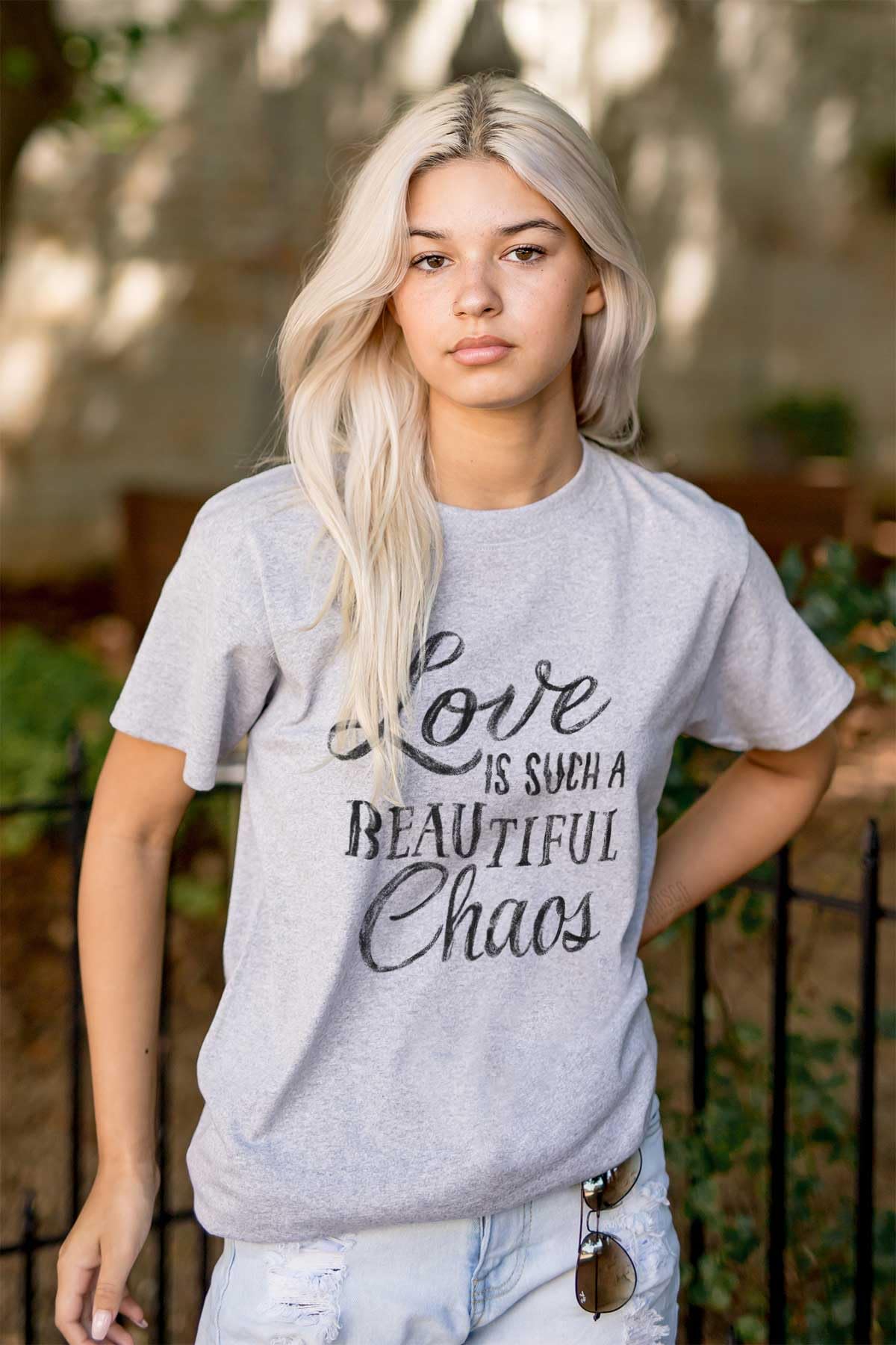 Love Beautiful Chaos Romance Quote Women's Graphic T-Shirt - Soft Cotton Tee for Casual Wear, Date Nights & Inspirational Outfits