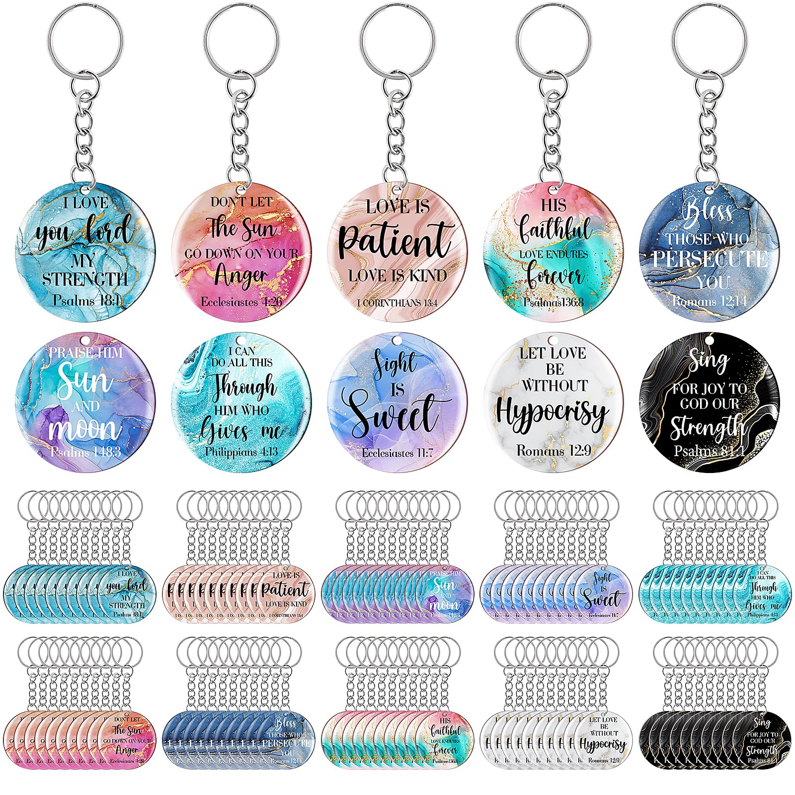 100 Pcs Christian Bible Verse Keychains - Marble & Acrylic Religious Key Rings for Women - Inspirational Gifts for Church, Baptism, Confirmation & Daily Faith Reminders