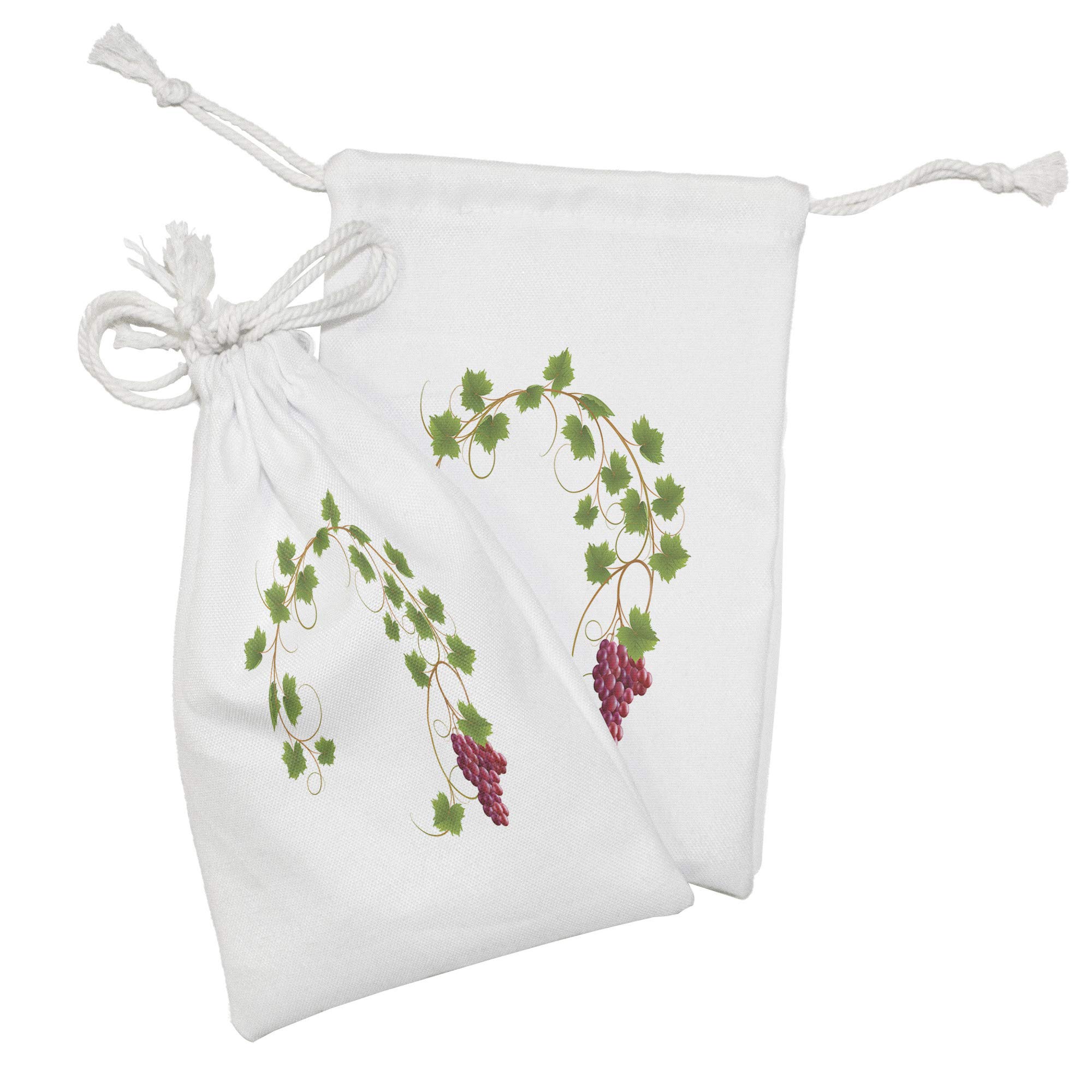 Ambesonne Vineyard Fabric Pouch Set of 2 - Green & Purple Drawstring Bags with Ivy Branch & Wine Cluster Print (9