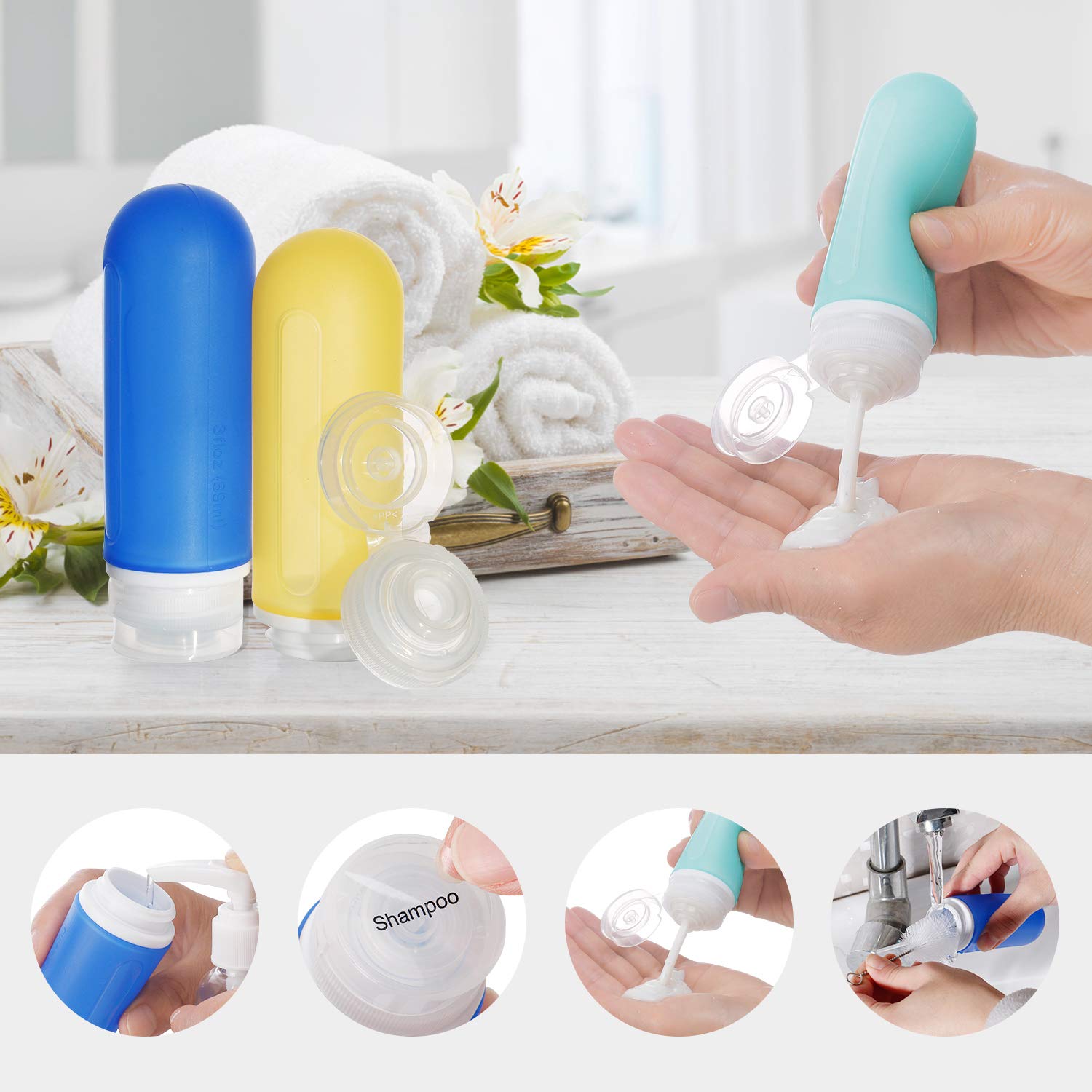 Beveetio 17 Pack TSA Approved Leakproof Silicone Travel Bottles (3OZ) - BPA Free Refillable Toiletry Containers for Shampoo, Lotion, Soap & Cosmetics - Perfect for Air Travel, Camping & Gym Essentials