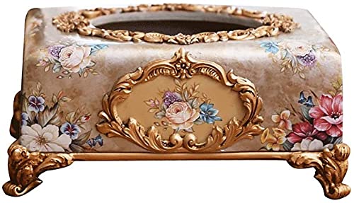 Luxury Rose Flower Resin Tissue Box Cover - Decorative Rectangular Bath Tissue Holder for Home, Hotel, Spa & Reception - Elegant Napkin Container for Living Room, Bathroom & Office Decor