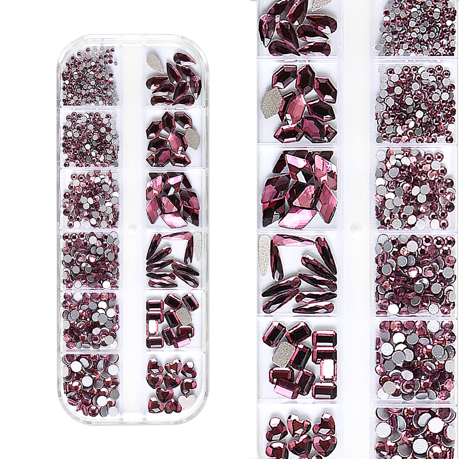WOKOTO 2 Box Flat Back Navy Blue & Claret Red Nail Rhinestones - 1000pcs Nail Art Crystals with Rhinestone Picker Pencil for Nail Decoration, DIY Manicure, Nail Art Designs & Professional Salon Use