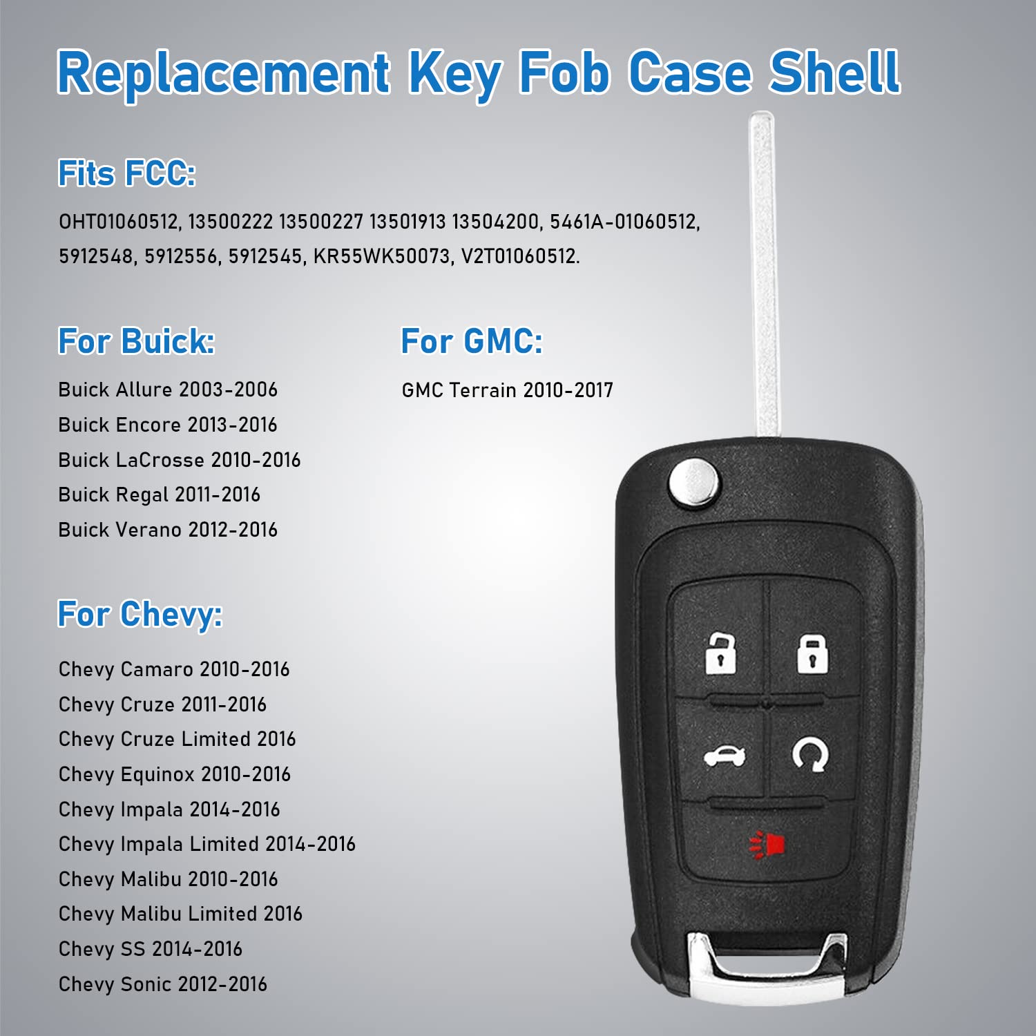 2 Pack Replacement Key Fob Shell Case for Chevy Camaro Cruze Equinox Impala Malibu Sonic & GMC Vehicles - 315MHz OHT01060512 (Shell Only, No Electronics) - Durable Empty Key Fob Housing for Car Key Replacement & DIY Repair
