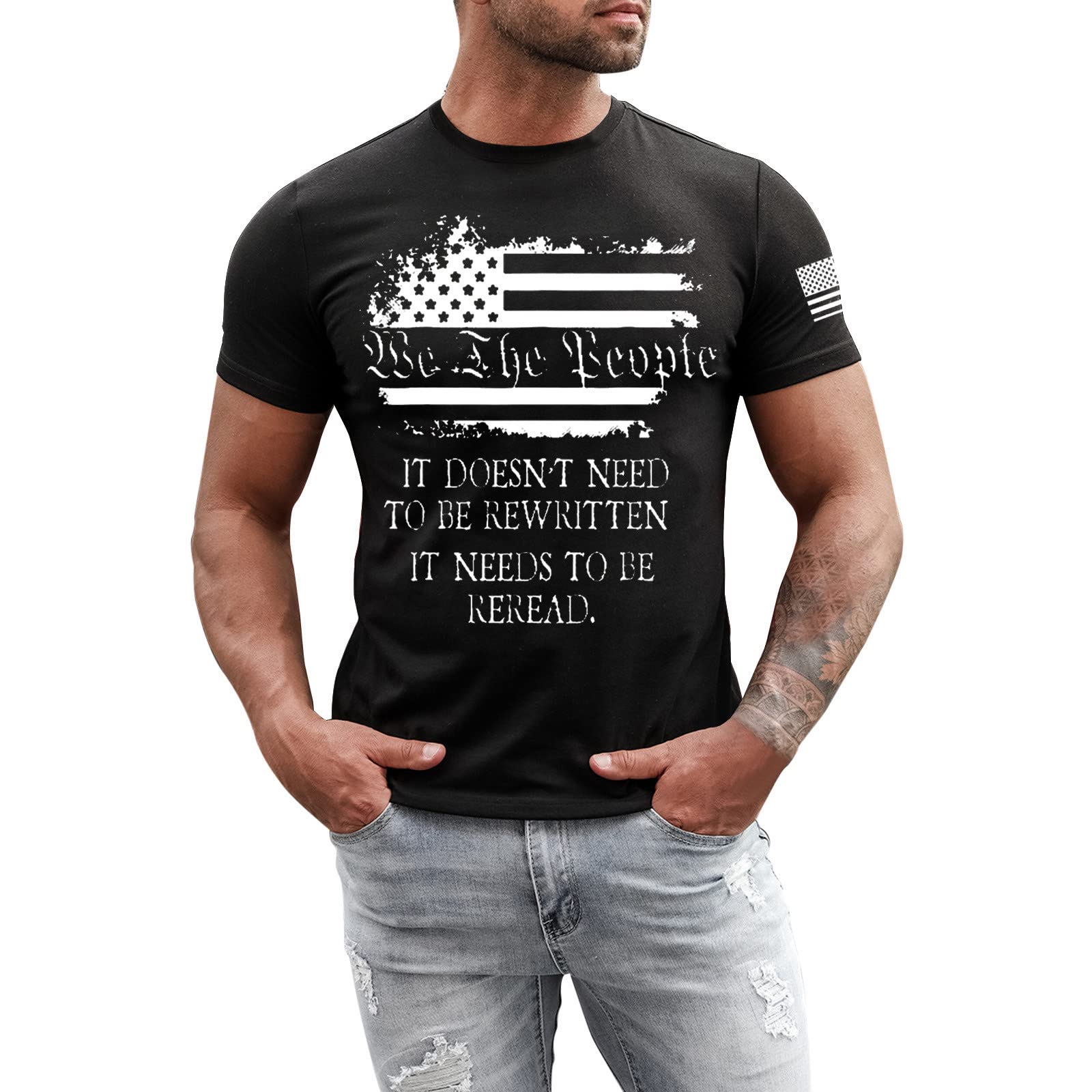 Fxbar Distressed Round Neck T-Shirt for Men - Regular Fit Short Sleeve Tropical Print Tee | Perfect for Summer Beach Vacations, Casual Outings & Streetwear Fashion
