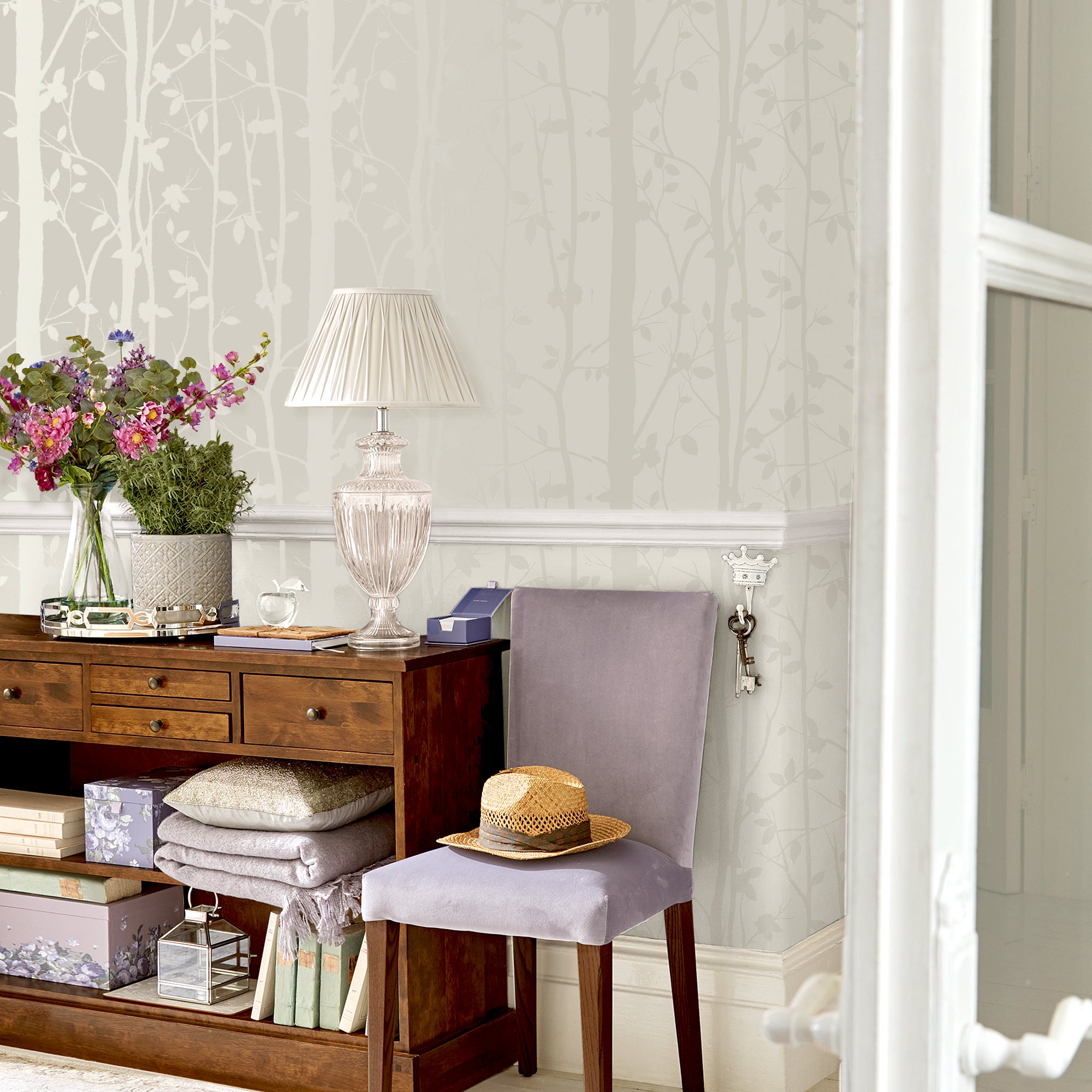 Laura Ashley Wallpaper - Cottonwood Pearlescent White Roll | Premium Peel & Stick Wallpaper for Bedroom, Living Room, Nursery Decor | Easy to Install & Removable