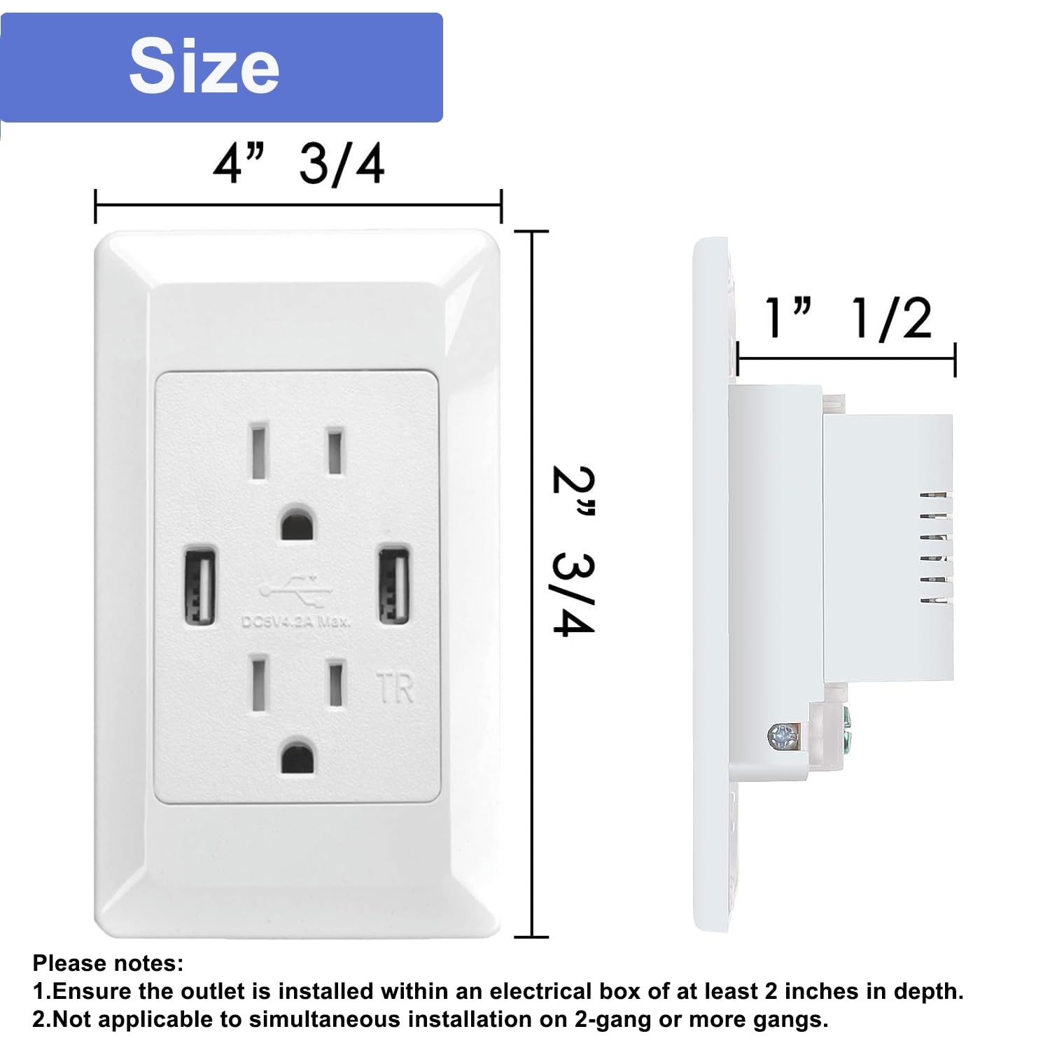 GREENCYCLE 20-Pack USB Outlet Receptacle - 4.2A High-Speed Dual USB Charger & 15A Tamper-Resistant Electrical Wall Socket - Screwless Wall Plate - Perfect for Home, Office & Hotel Charging Stations