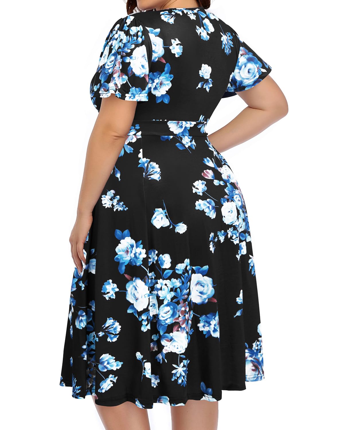 **Plus Size Women's Pinup Fashion Wrap Dress - Empire Waist Semi-Formal Cocktail Midi Dress for Wedding Guest, Party & Special Occasions**