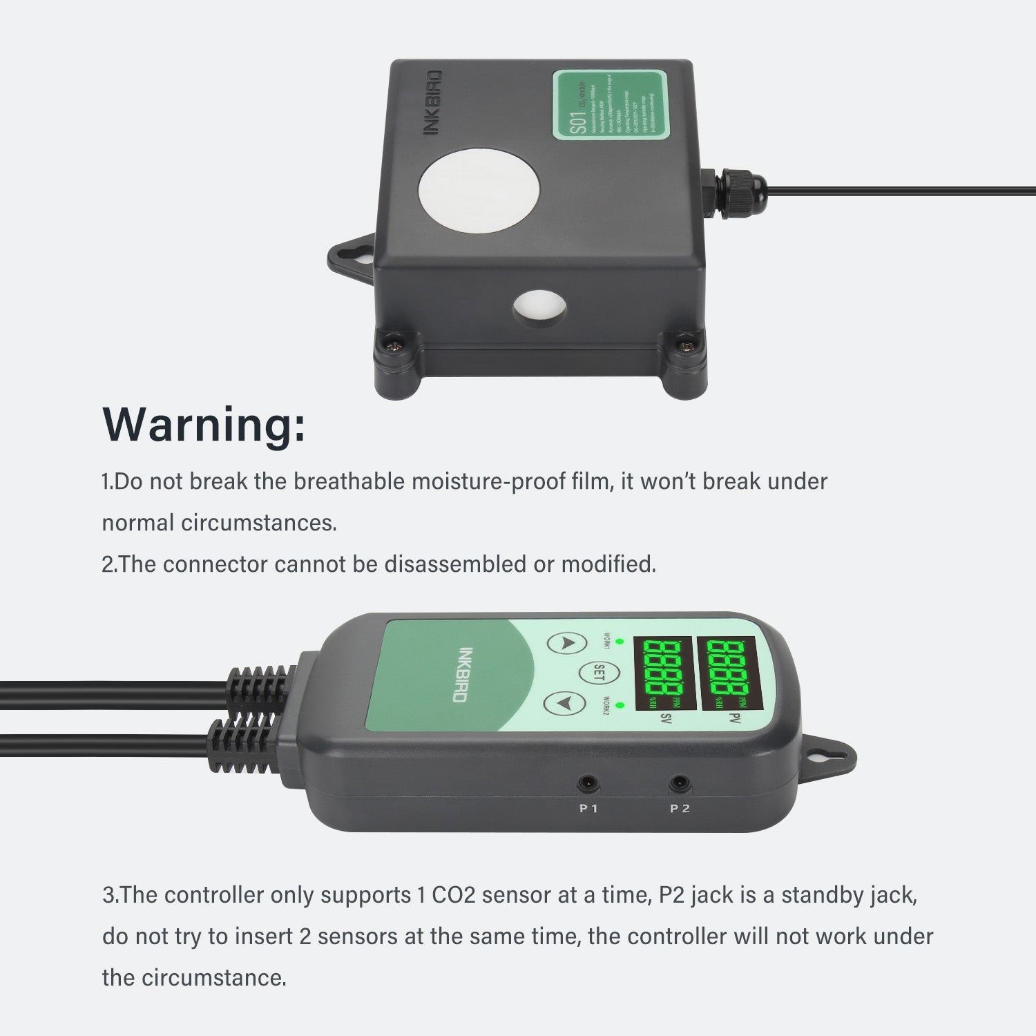 Programmable CO2 Controller with S01 Sensor ICC 500T - Smart Greenhouse & Indoor Grow Room Climate Control System