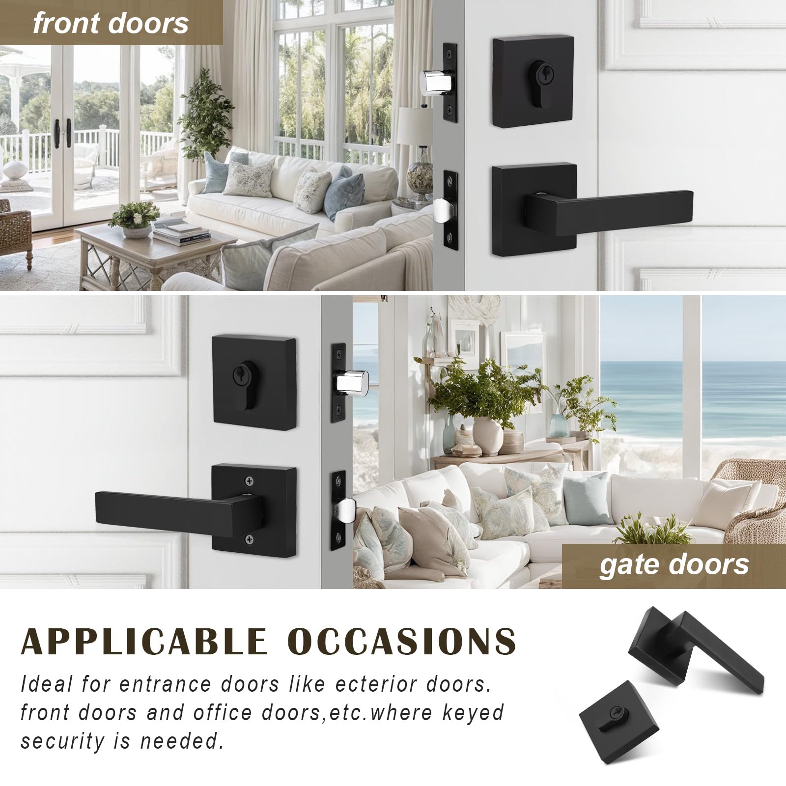 5-Pack Keyed Door Lockset with Deadbolt - Matte Black for Home Security