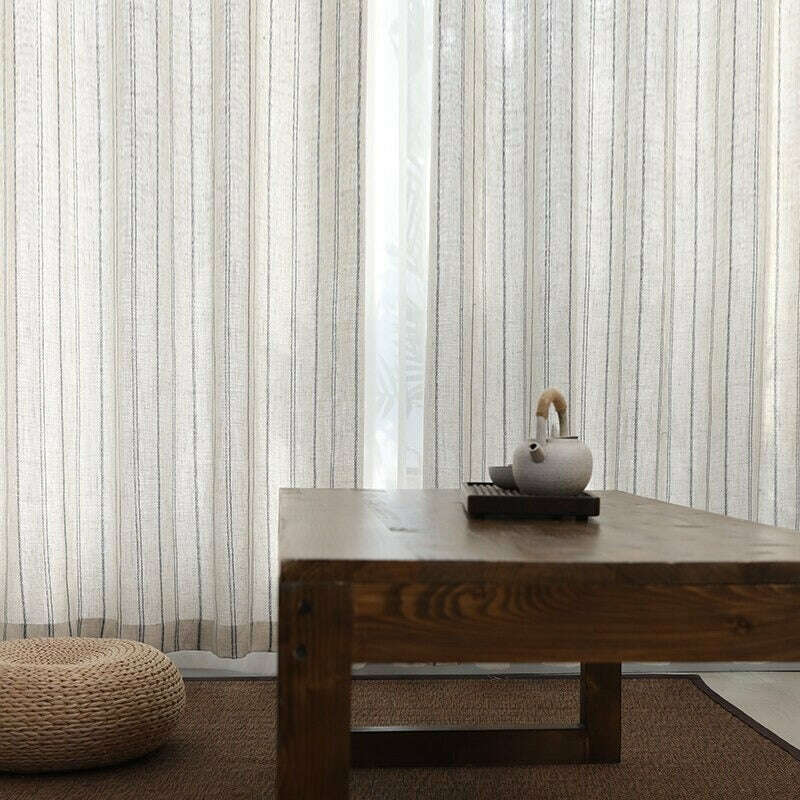 Annapolis Linen Stripe Semi-Sheer Beige Curtains - Light Filtering Window Treatment for Living Room & Bedroom