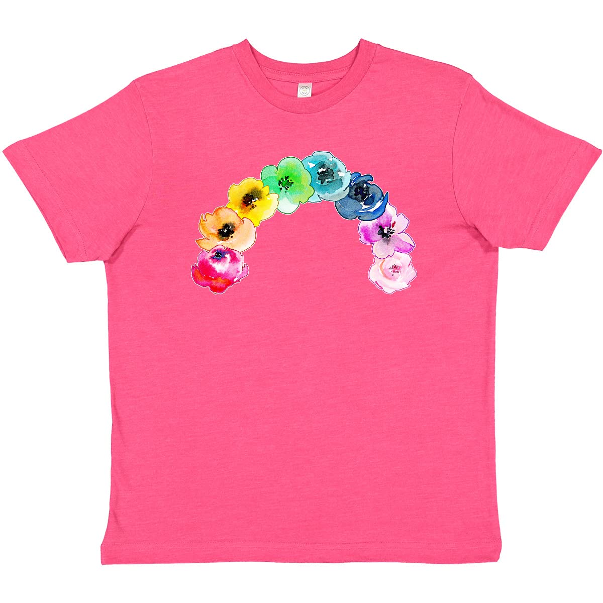 Inktastic Rainbow of Flowers Watercolor Youth T-Shirt - Colorful Floral Design Cotton Tee for Kids & Teens - Perfect for School, Summer Outfits & Casual Wear