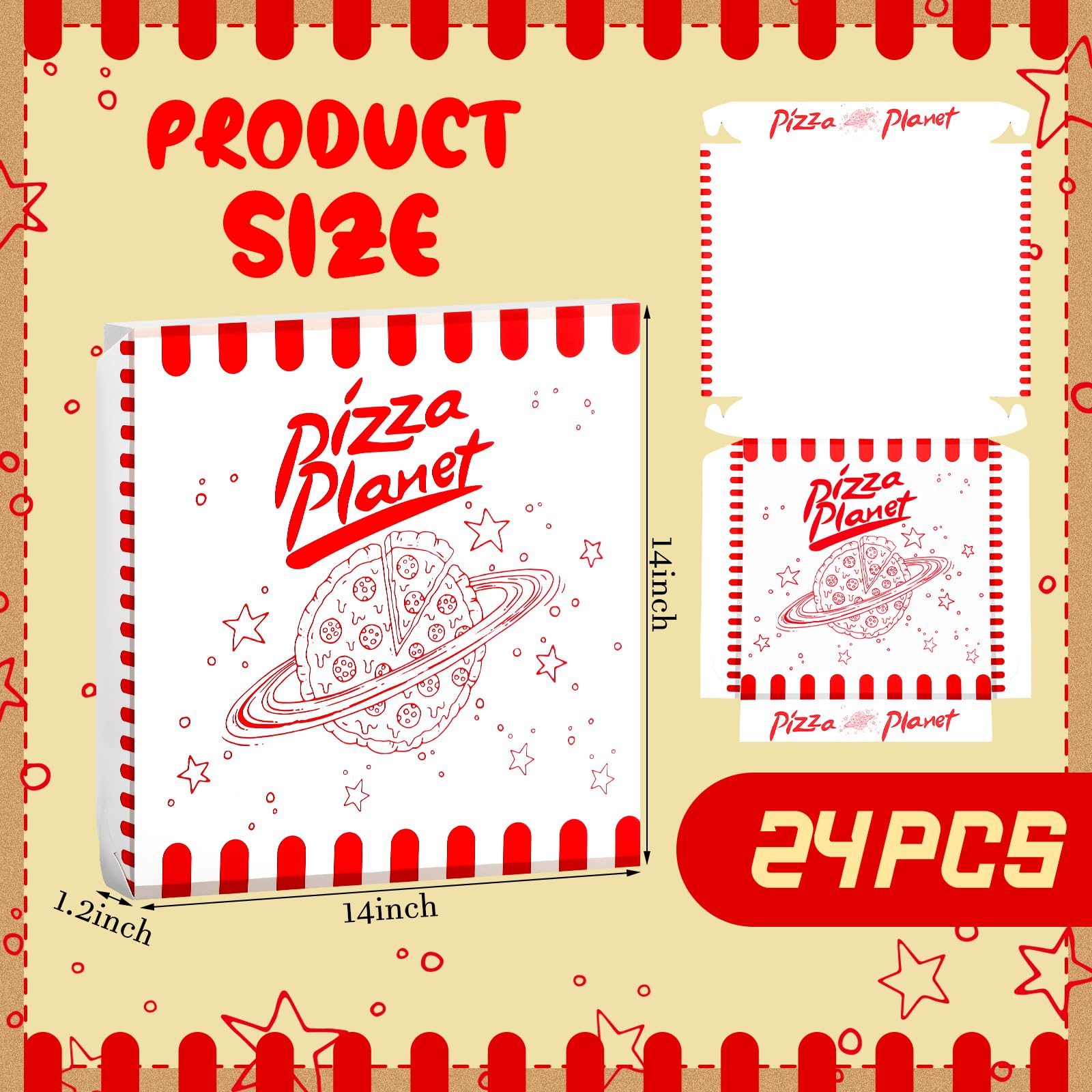 24 Pcs Mini Pizza Planet Pizza Boxes - 14 Inch Small Dessert Boxes for Birthday Party Favors, Themed Decorations & Storytelling Decor - Perfect for Kids Parties, Movie Nights & Themed Events