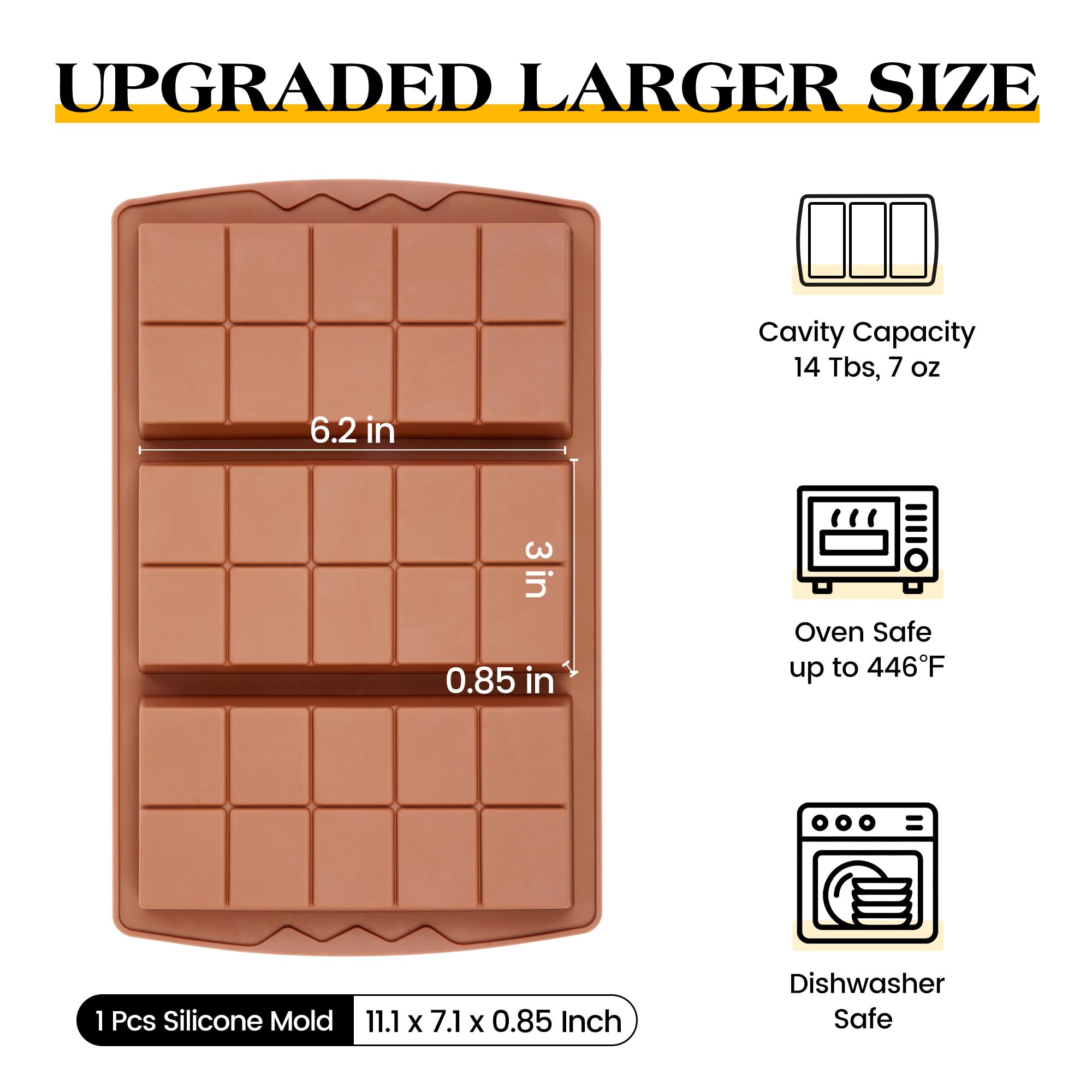 1 Pc Deep Large Silicone Chocolate Bar Mold - Break Apart Thick Silicone Candy Bar Molds for Baking, DIY Chocolate Making (10 Snap) - Perfect for Homemade Treats, Party Favors & Gift Giving