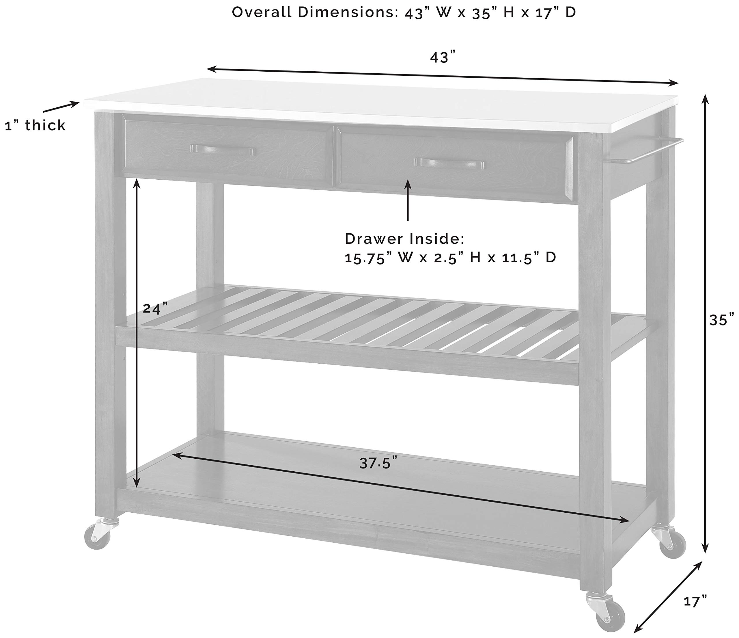 Crosley White Kitchen Prep Rolling Cart with Stone Top - Microwave Stand, Coffee Bar, Storage Shelves - Perfect for Small Spaces, Apartments & Kitchen Organization