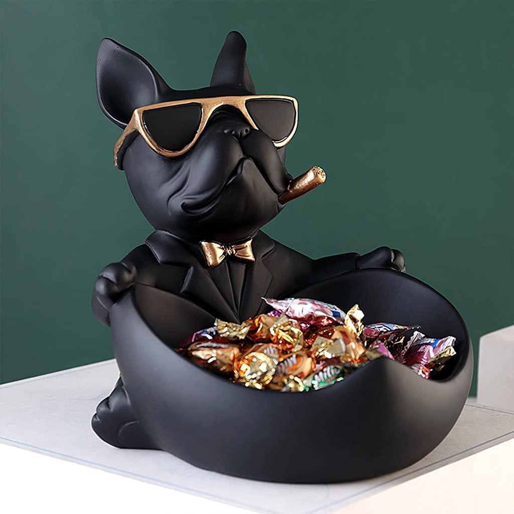 Modern Resin Dog Sculpture Key Bowl - Entryway Table Storage Tray for Coins, Keys & Snacks | Dog Lover Gift & Home Decor | Perfect for Living Room, Office Desk or Gift Giving (Black)