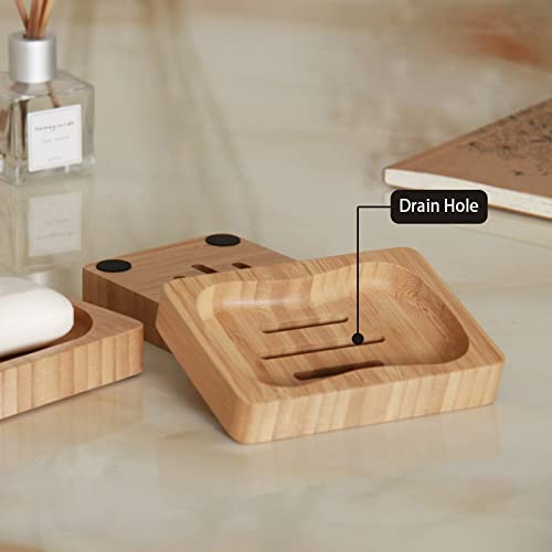 6 Pack Bamboo Soap Dishes - Handmade Self Draining Soap Holders for Bathroom, Shower & Kitchen | Eco-Friendly Bar Soap Organizer for Natural Home Decor & Spa Style Bath Accessories