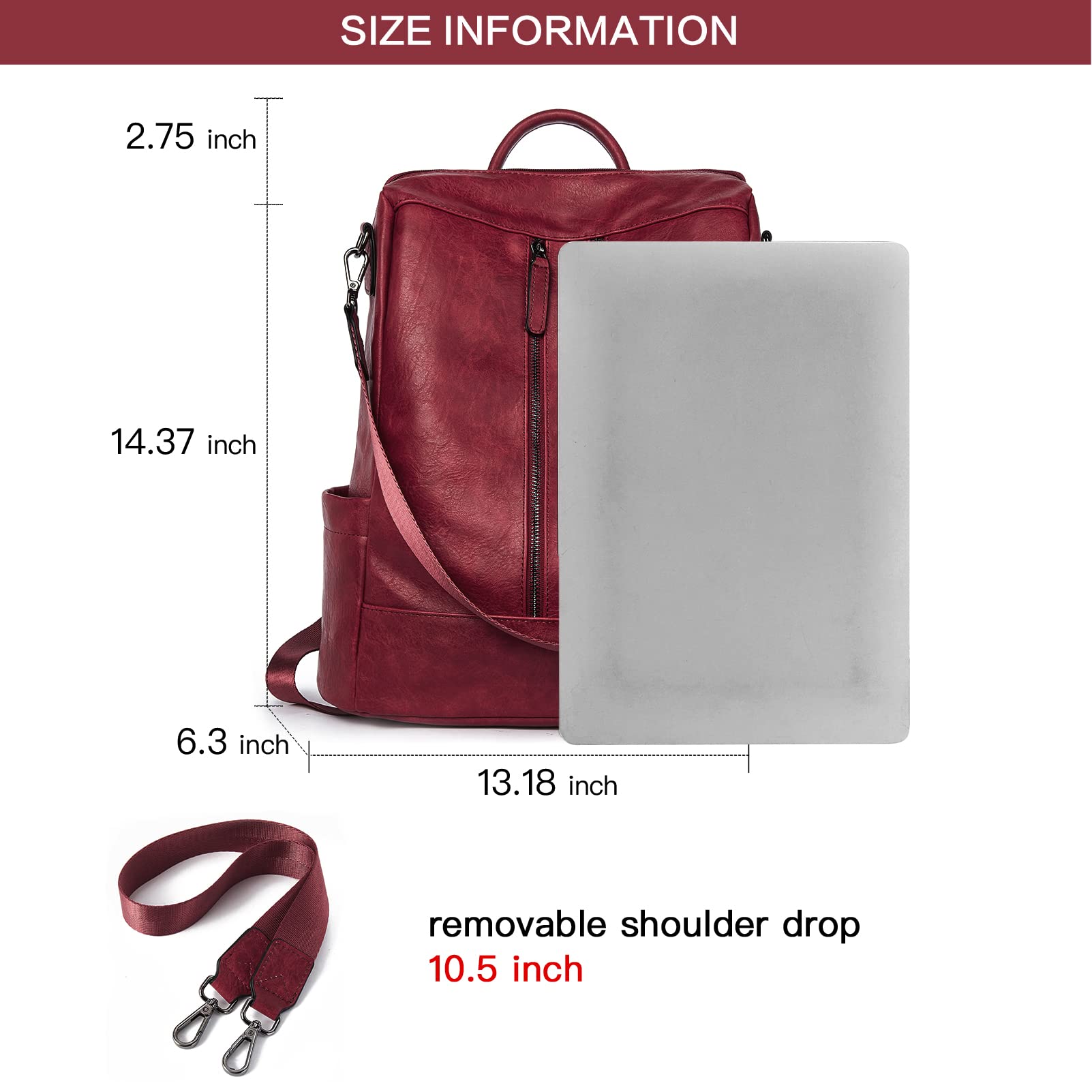BROMEN Women's Anti-Theft Leather Backpack Purse - Stylish Shoulder Handbag & Bookbag for Work, Travel & College | Fashionable Crossbody Bag for Daily Use