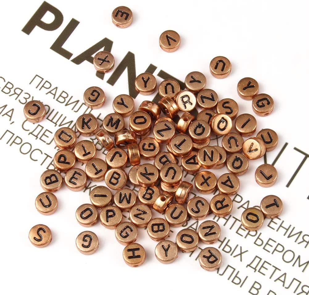 600Pcs 7x4mm Rose Gold Round Acrylic Letter Beads for DIY Jewelry Making - Alphabet Beads for Bracelets, Necklaces, Keychains - Perfect for Crafts, Gifts & Personalized Jewelry Designs