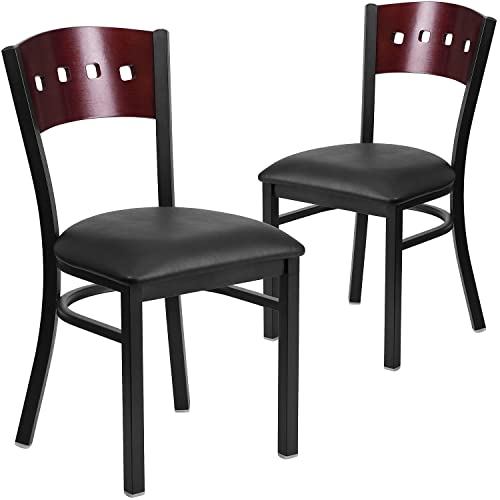 Mahogany Wood Back/Black Vinyl Seat/Black Metal Frame
