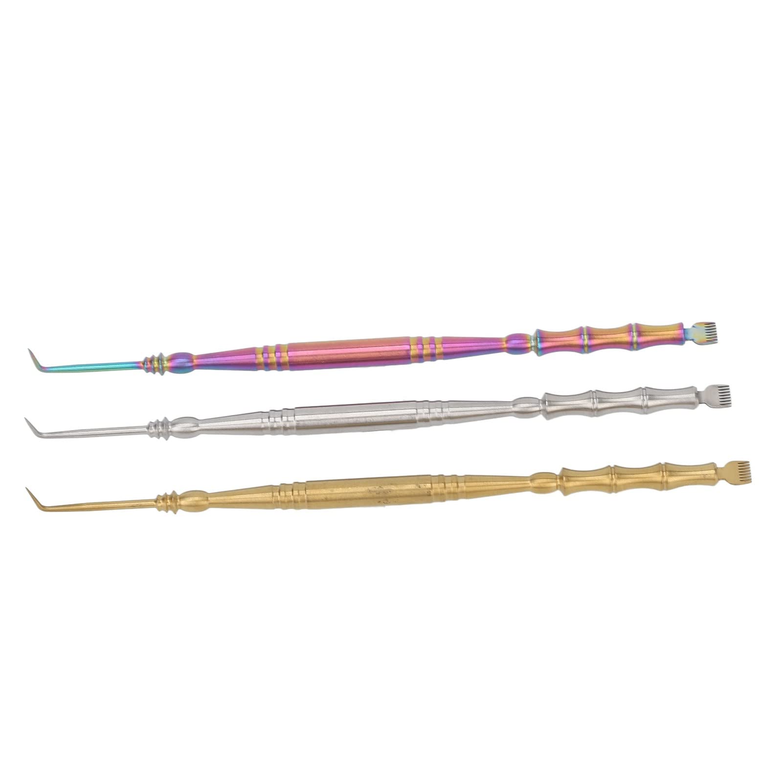 3Pcs Stainless Steel Eyelash Separator Tools - Double-Ended Lash Perm Lift & Tint Applicator with Bamboo Handle for Professional Salon & Home Use