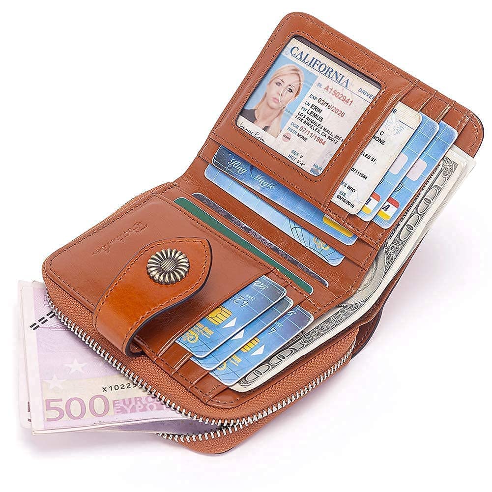 BOSTANTEN Women's Vintage Leather Laptop Tote Bag - 15.6 Inch Professional Office Shoulder Handbag & RFID Blocking Bifold Wallet with Zipper Pocket - Perfect for Work, Business Meetings and Daily Commute