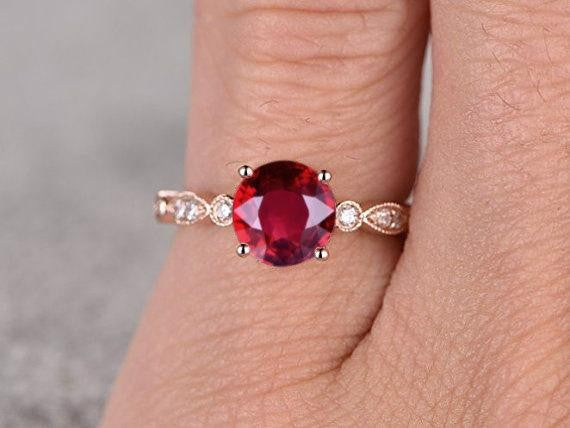 1.25 Carat Red Ruby & Moissanite Diamond Engagement Ring in 10k Rose Gold - Elegant Promise Ring for Women, Anniversary Gift, Wedding Proposal Jewelry for Her