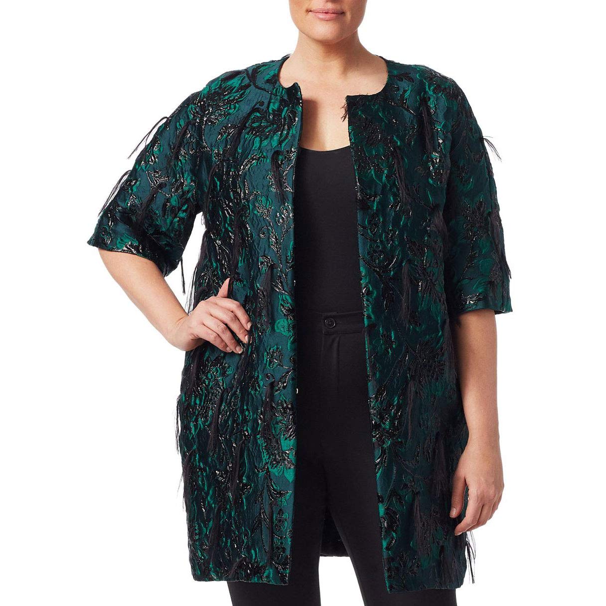MARINA RINALDI Women's Nicosia Jacquard Coat - Green Long Sleeve Trench Coat for Fall & Winter | Elegant Outerwear for Work, Date Night & Special Occasions