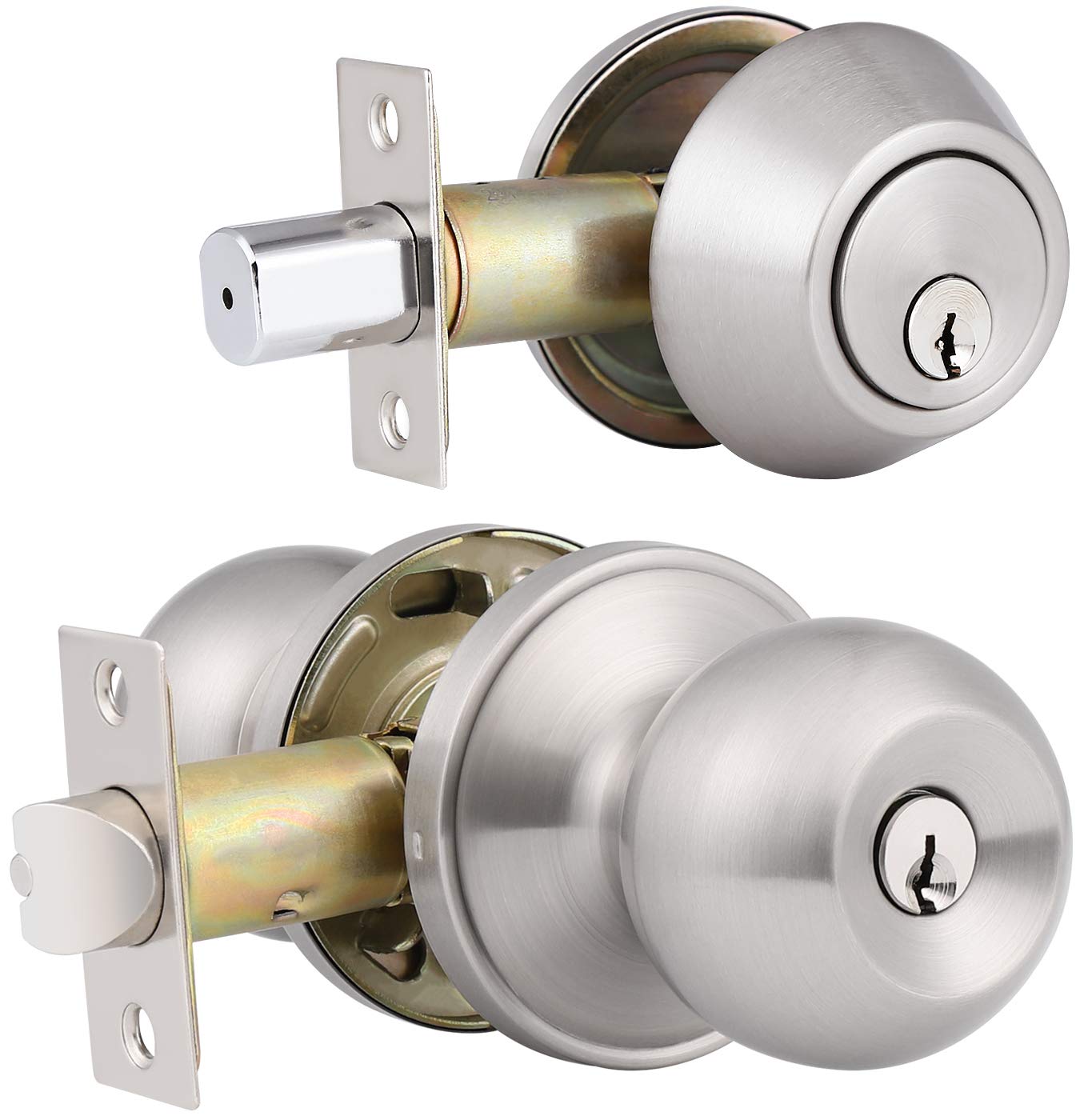 Keyed Alike Door Knob & Deadbolt Set - Satin Nickel for Home Security