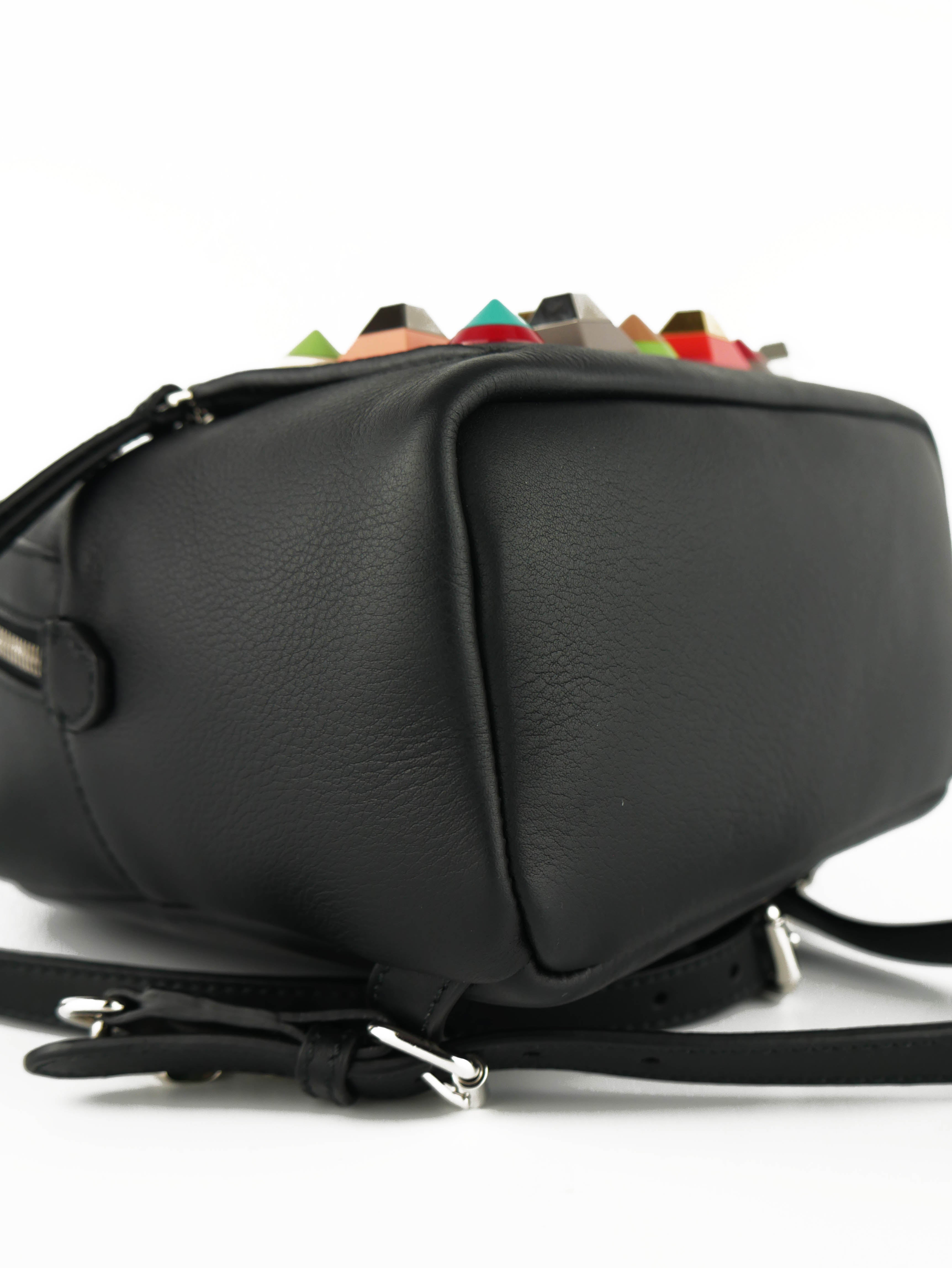 Fendi Black Mini Pyramid Studded Backpack for Women | Luxury Designer Leather Backpack Purse | Perfect for Travel, Shopping & Night Out