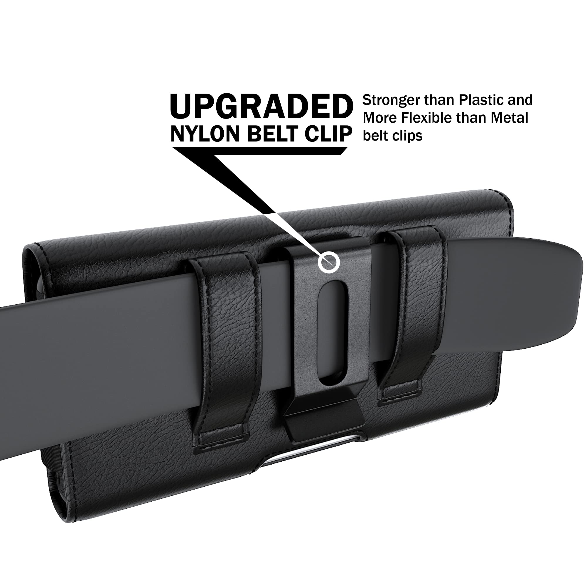 DeBin Universal Phone Holster Belt Clip - Compatible with iPhone 16/15/14/13/12/11/Xs/X/XR & Otterbox Commuter Case - Durable Cell Phone Holder with ID Card Pouch for Men (Black) - Perfect for Outdoor Activities, Work & Travel