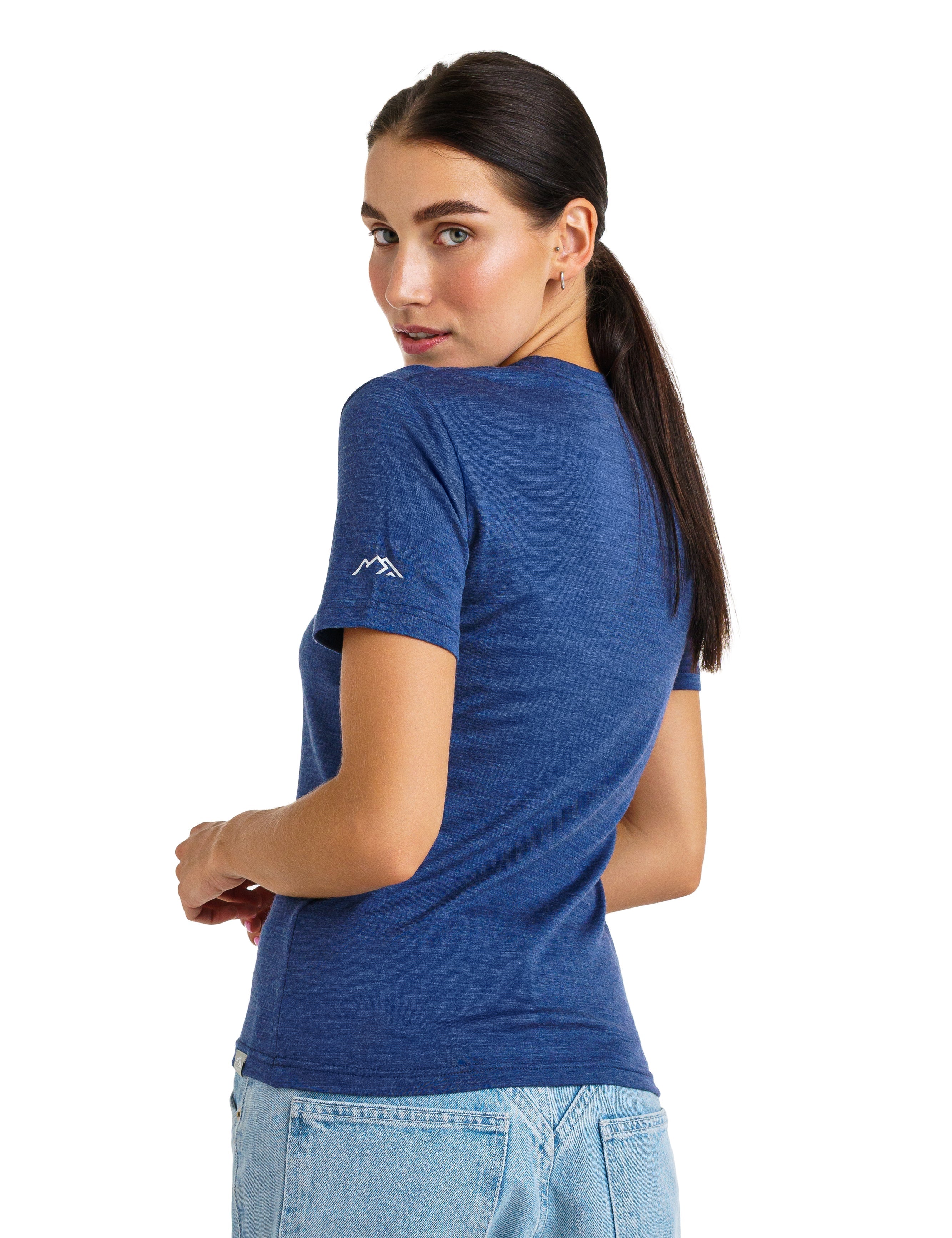 Premium Women's Merino Wool T-Shirt - Windsor Blue Crewneck with Bonus Socks | Soft Breathable Base Layer for Hiking, Travel & Everyday Comfort