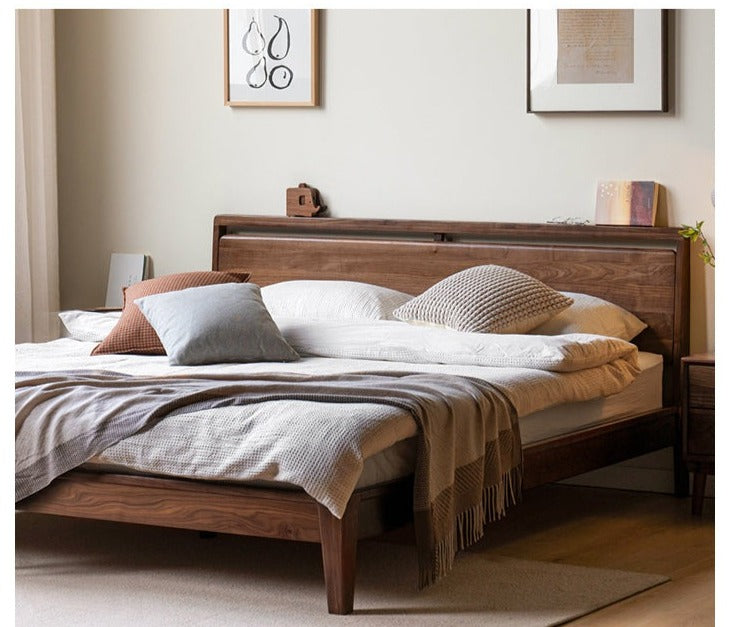 Premium Black Walnut Solid Wood Bed Frame - Queen Size, Natural Wood Grain, Sturdy & Durable - Perfect for Master Bedroom, Guest Room & Modern Farmhouse Decor