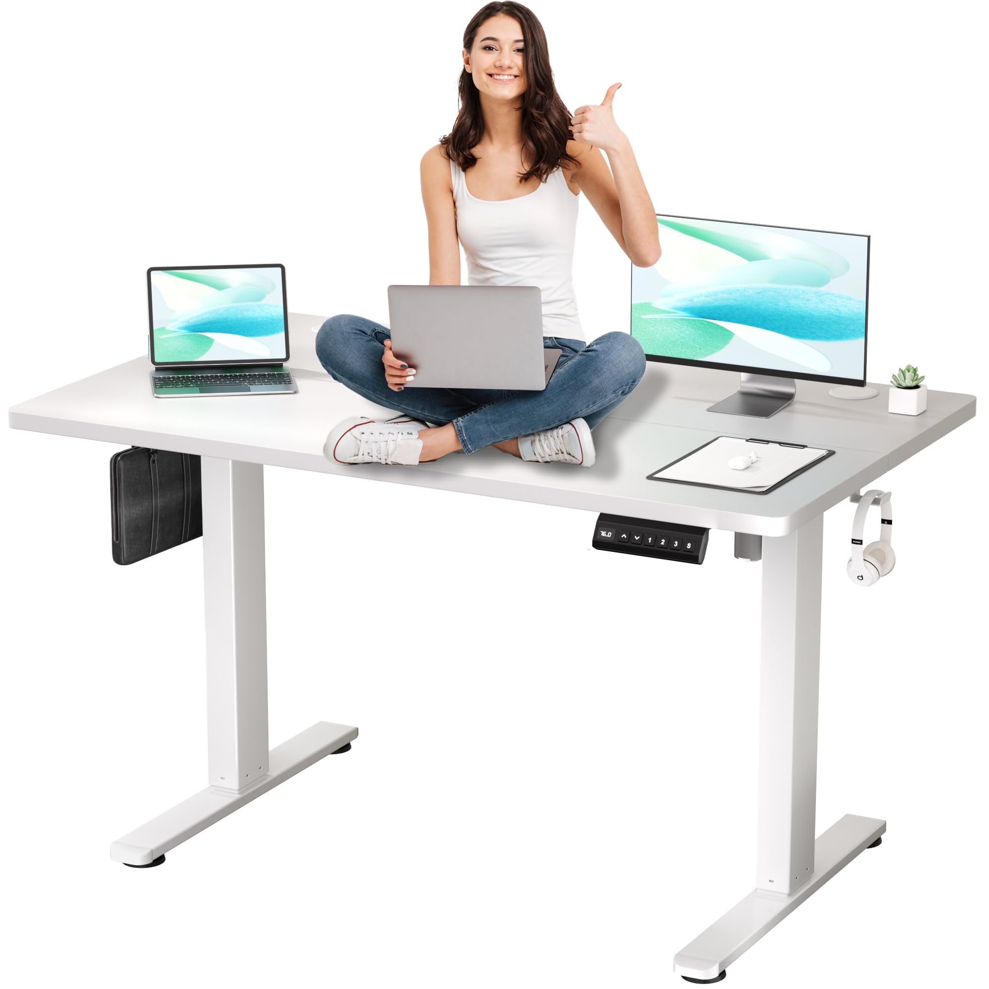 Electric Standing Desk Adjustable Height 55 x 24 Inches - Ergonomic Sit Stand Desk for Home Office, Computer Workstation with Smooth Height Adjustment - Perfect for Remote Work, Gaming & Study (White)