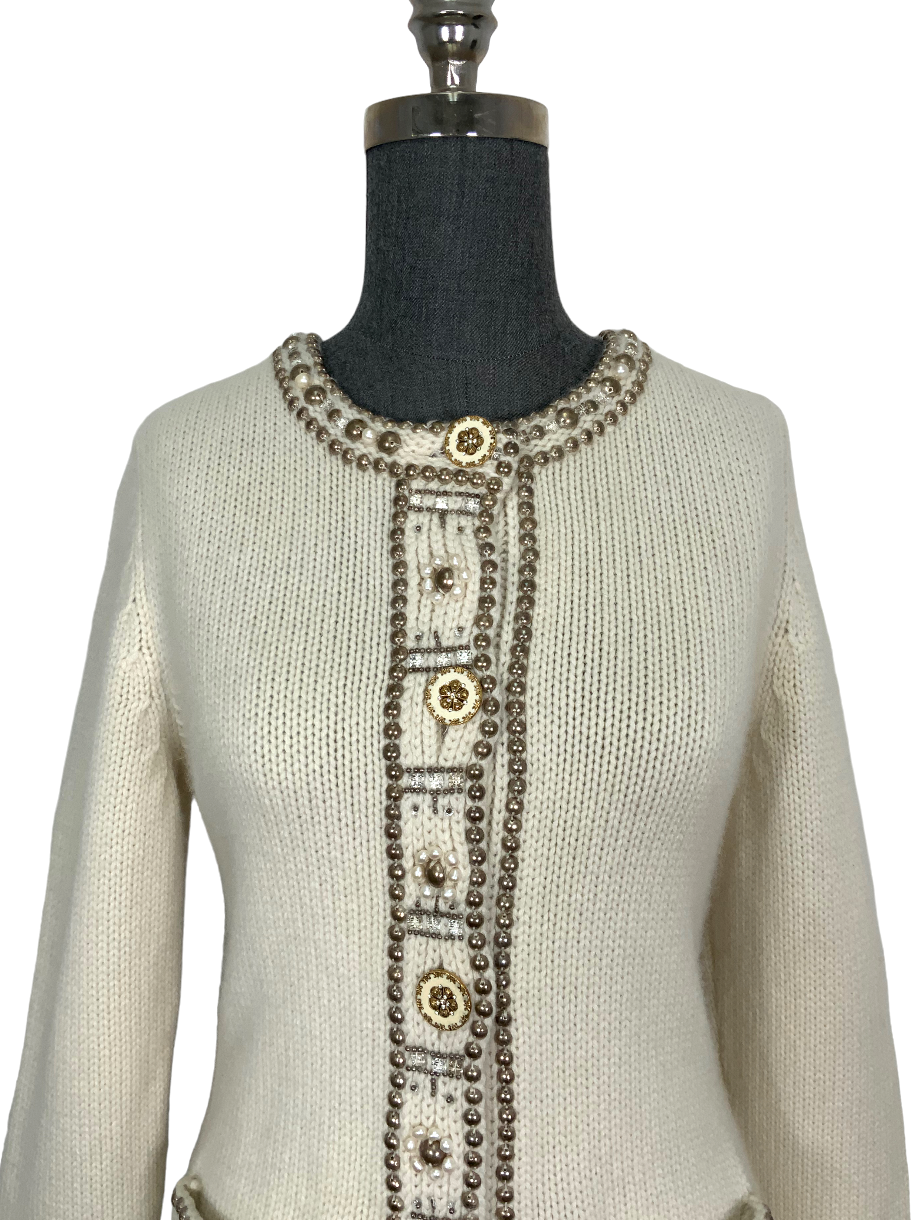 Oscar de la Renta Embellished Cashmere Sweater Women's Size Large - Luxurious Winter Knitwear for Parties & Holiday Gatherings