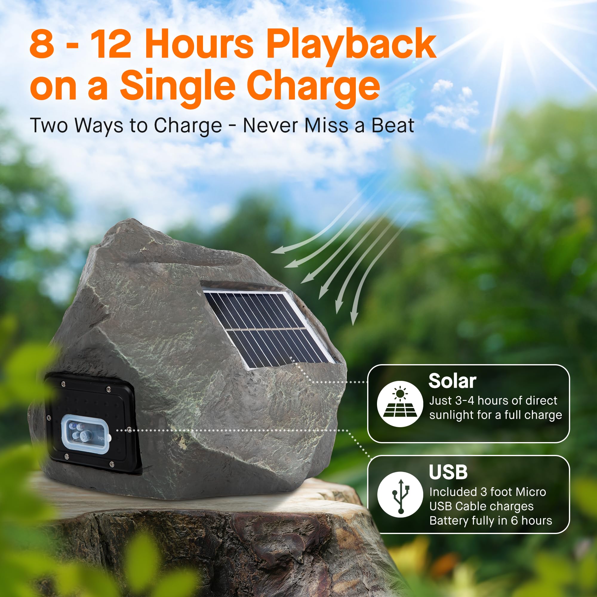 Homewell Solar Rock Speakers - Wireless Bluetooth Outdoor Waterproof Speakers - Weatherproof Landscape Speakers for Pool, Patio, Deck, Backyard, Garden - Year Round Outdoor Use (2-Pack, Grey) - Perfect for Summer BBQs, Pool Parties & Garden Relaxation