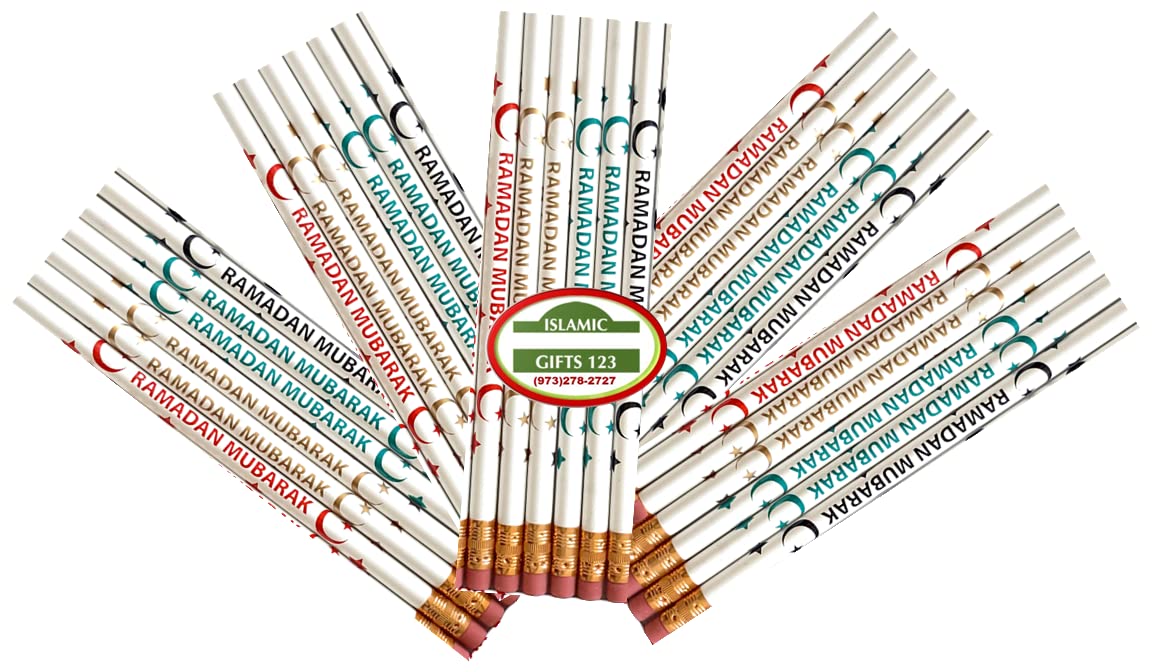 500 Pack Ramadan Mubarak Pencils - Custom Eid Party Favors, Arabic Themed Muslim Gifts for Ramadan Decorations & Celebrations - Perfect for School Events, Mosque Giveaways and Eid al-Fitr Party Decor